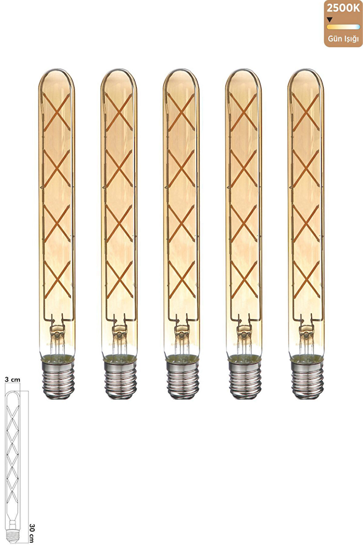 Rustik LED Çubuk Ampul E27 8W 2500K Gün Işığı 5'li ERD-38