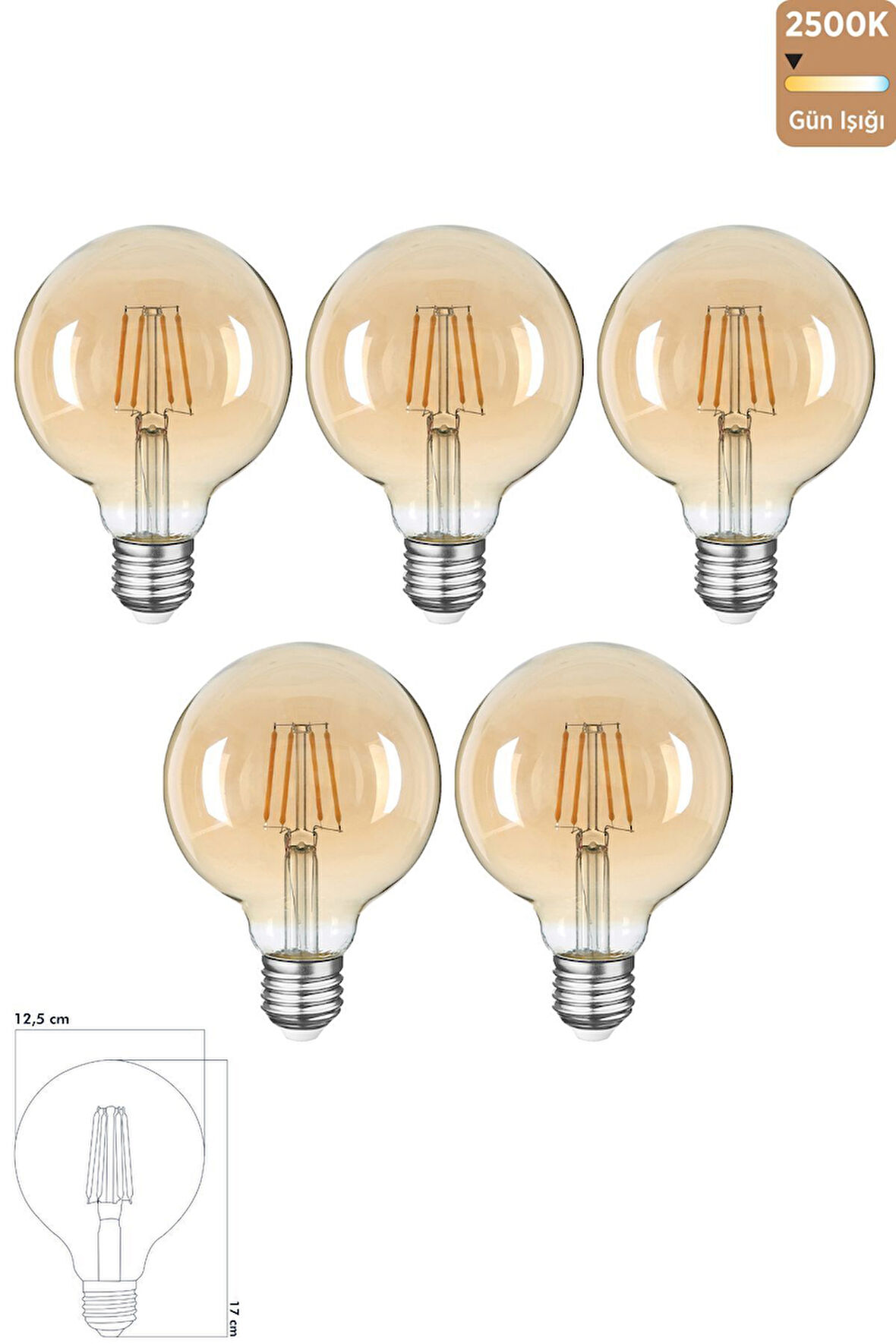 Rustik LED Ampul E27 6W 2500K Gün Işığı 5'li ERD-39