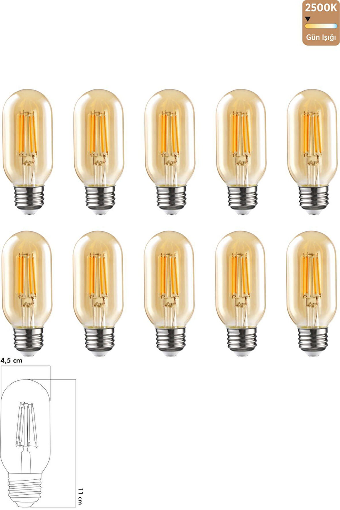 Rustik LED Ampul 6W 2500K E27 Gün Işığı 10'lu ERD-45