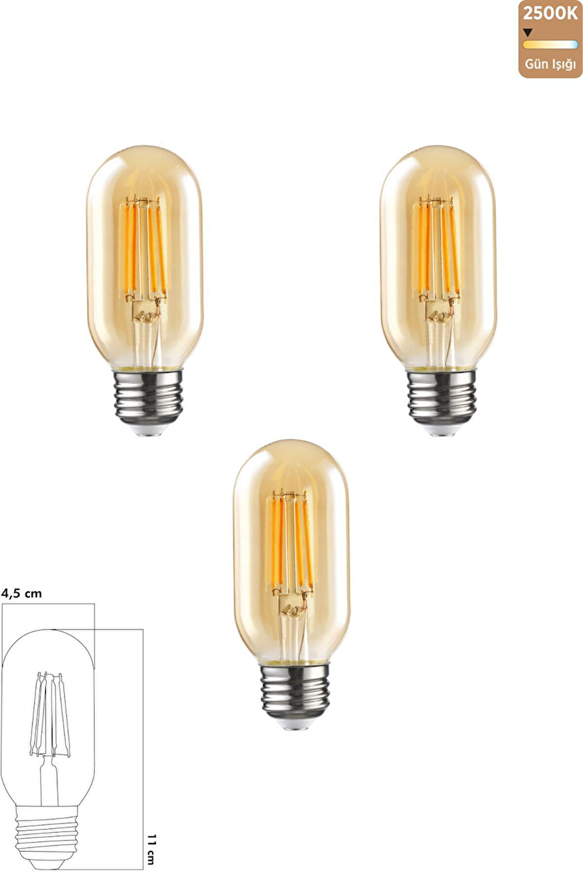 Rustik LED Ampul 6W 2500K E27 Gün Işığı 3'lü ERD-45