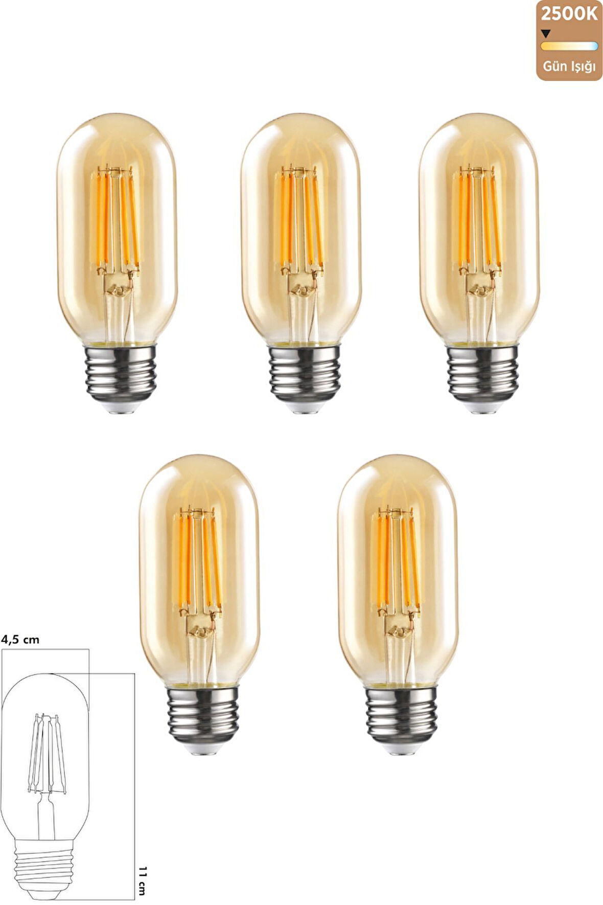 Rustik LED Ampul 6W 2500K E27 Gün Işığı 5'li ERD-45