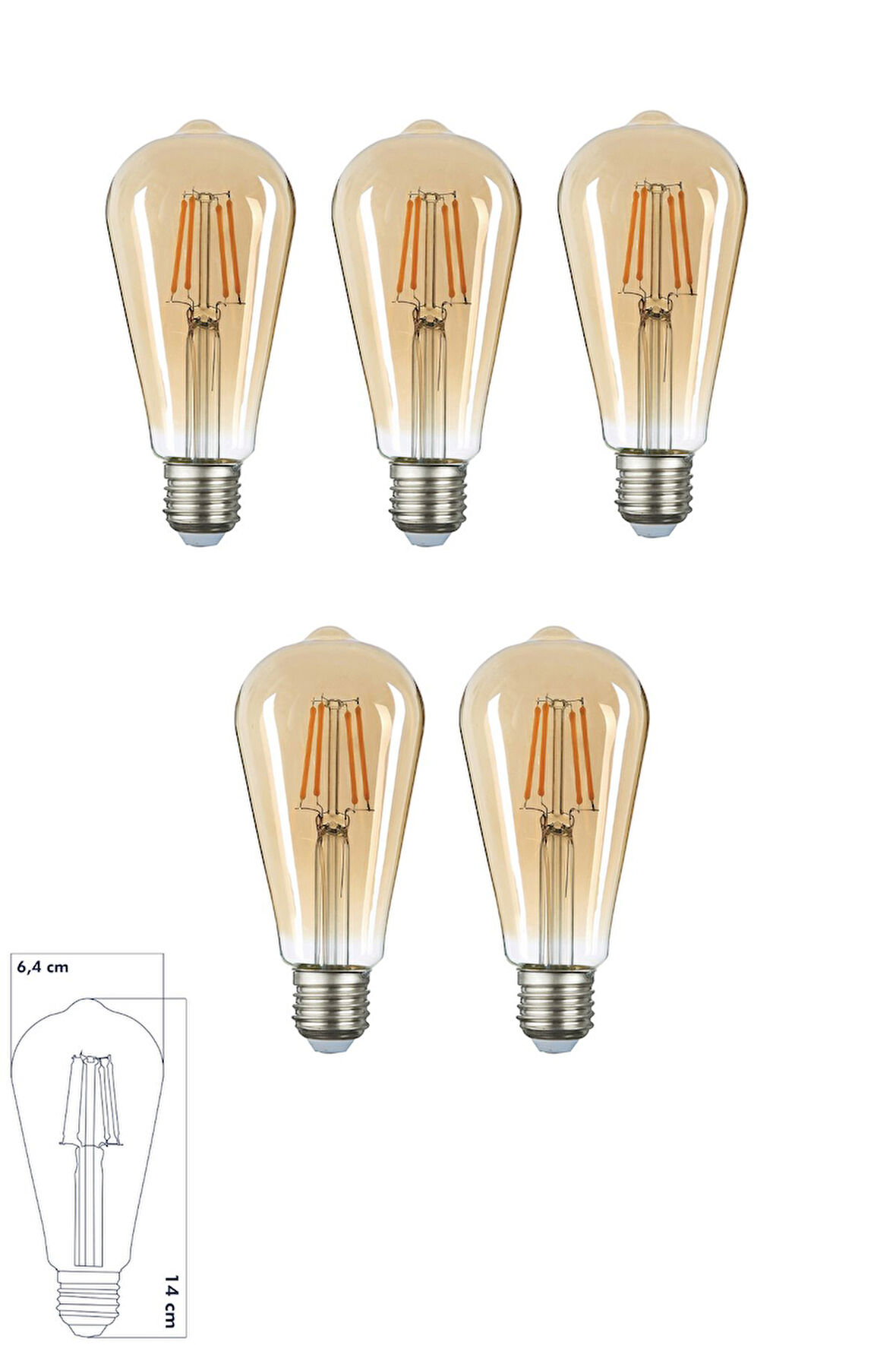 LED E27 St64  Armut Ampul 8W 2500K Gün Işığı ERD-53 (5'Lİ)