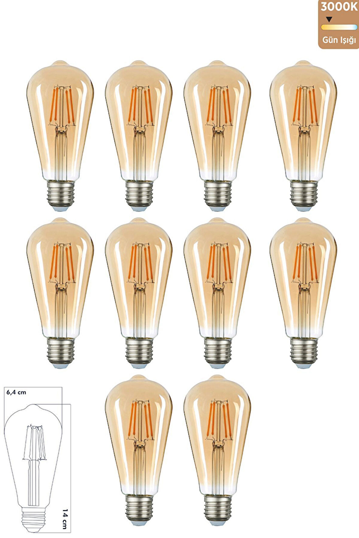 Led E27 St64 Ampul 6W 2500K (Gün Işığı) ERD-81