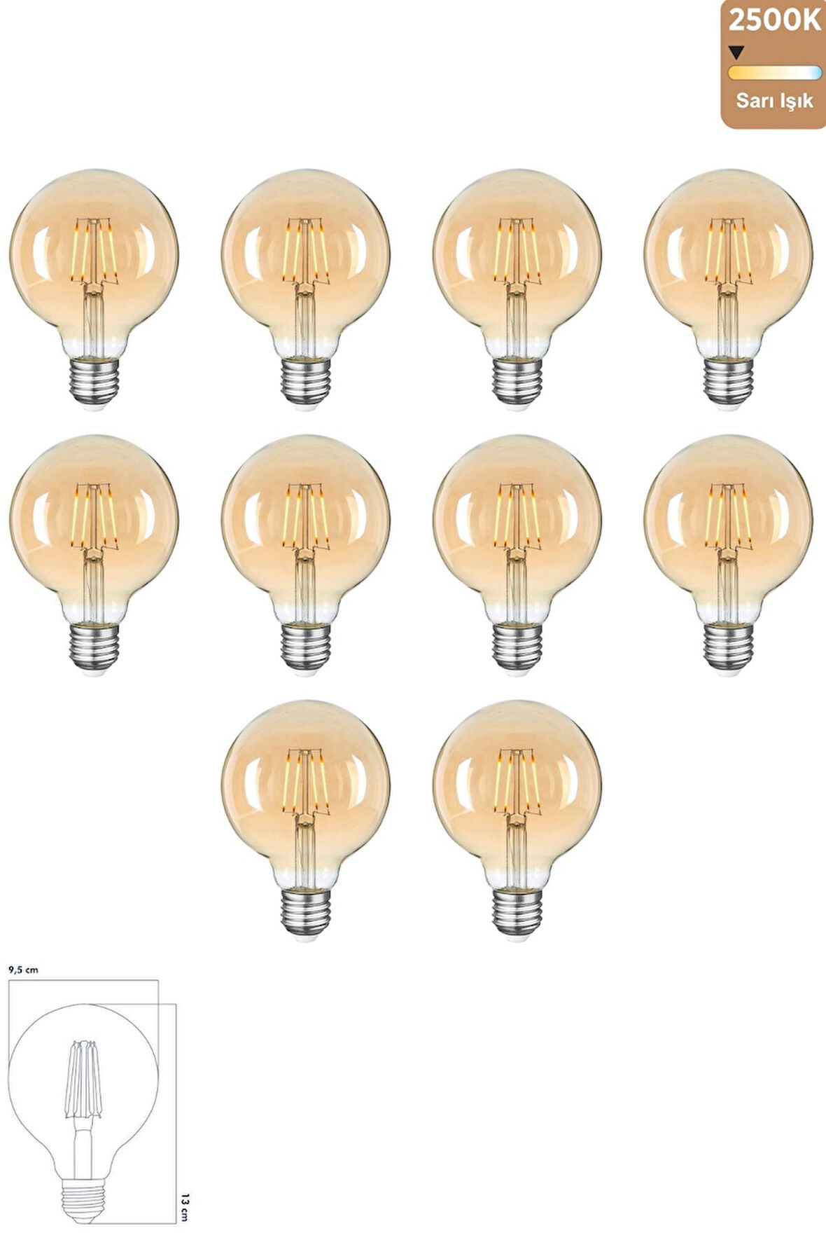 Rustik LED Ampul E27 G95 8W 2500K Gün Işığı 10'lu ERD-86