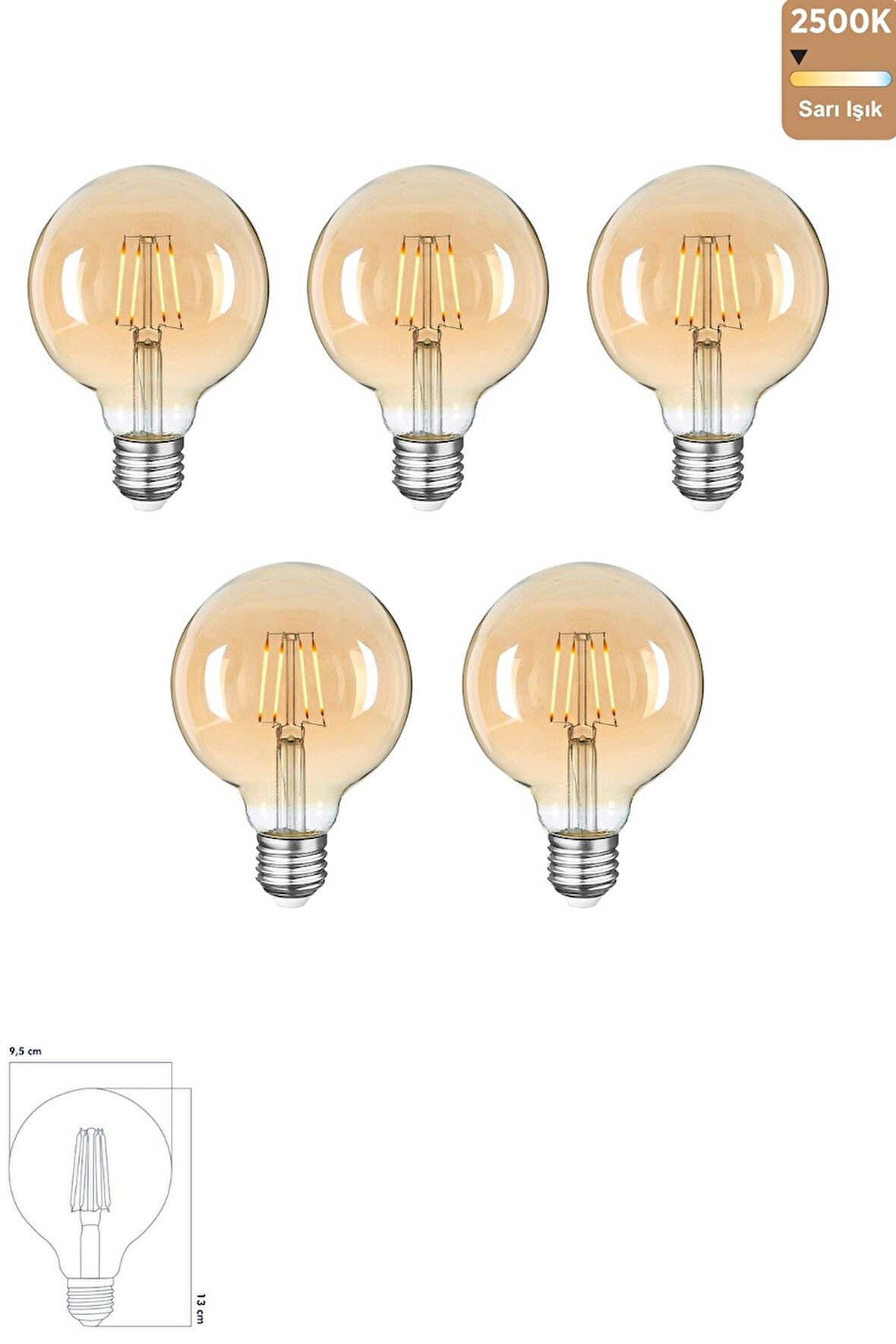 Rustik LED Ampul E27 G95 8W 2500K Gün Işığı 5'li ERD-86