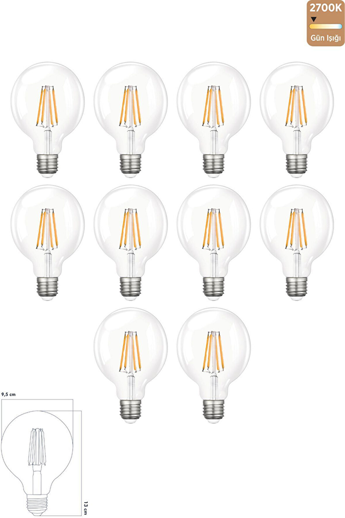 Rustik LED Ampul E27 G95 6W 2700K Gün Işığı 10'lu ERD-88