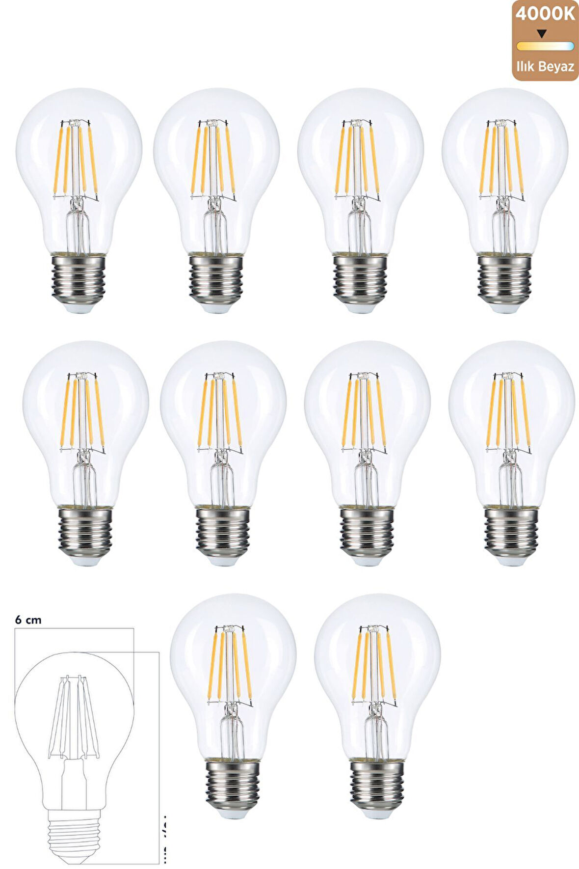 HEKA E27 6W 4000k Filament LED Ampul 10'lu ERD-283