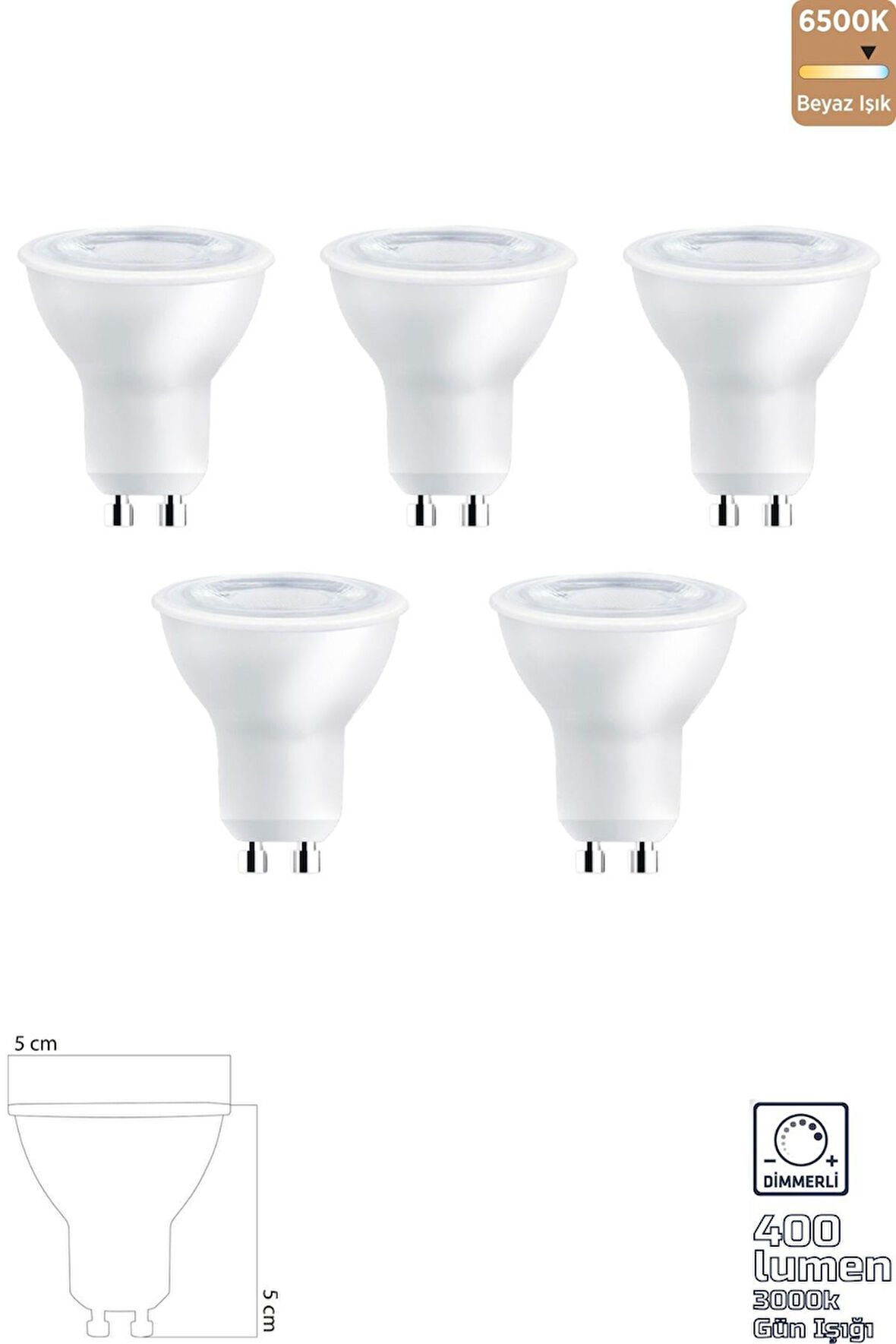 Heka GU10 220V 6W 3000k Cob LED Ampul 5'li ERD-284