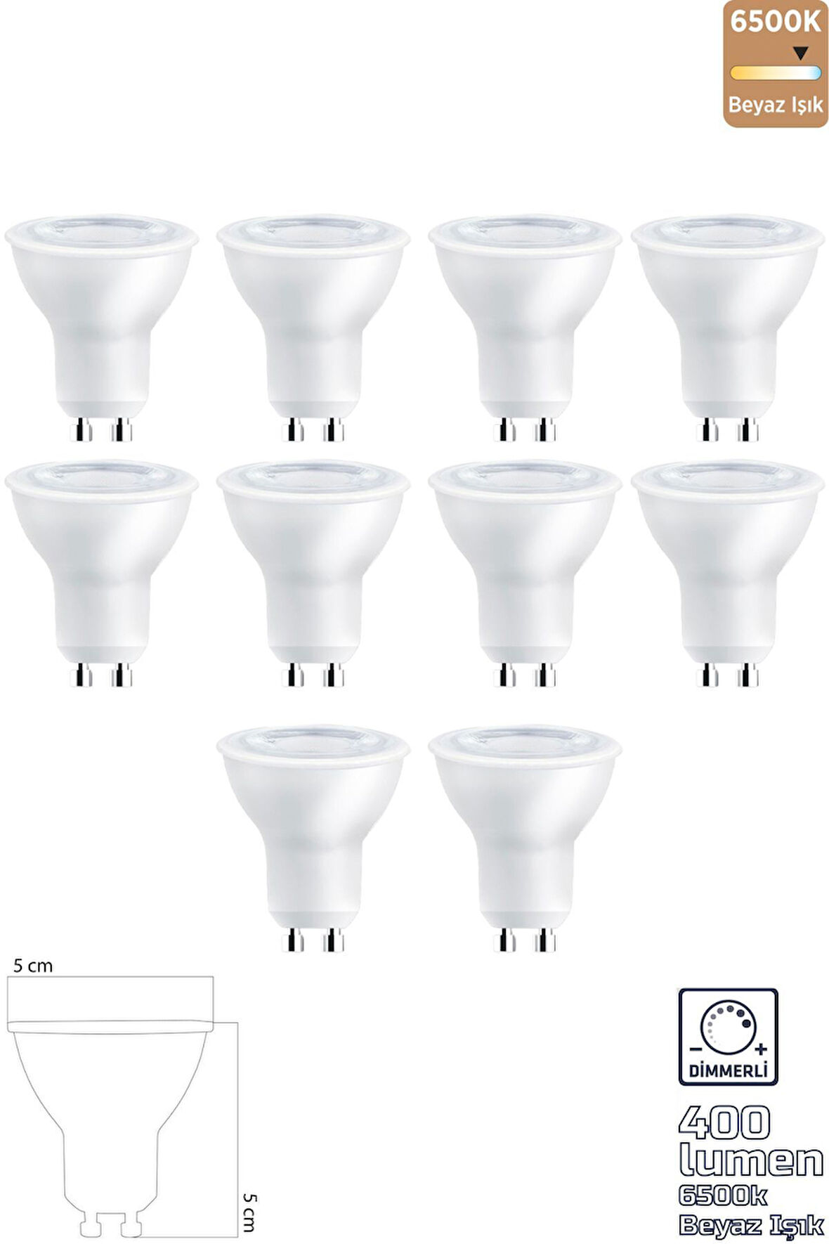 GU10 220V 6W 6500K COB LED Ampul 10'lu ERD-286