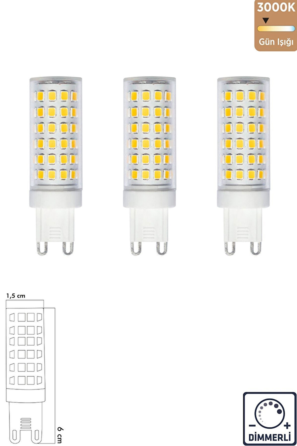 UZUN MISIR ŞEFFAF 7 W 3000K G9 LED AMPUL ERD-289 3'lü