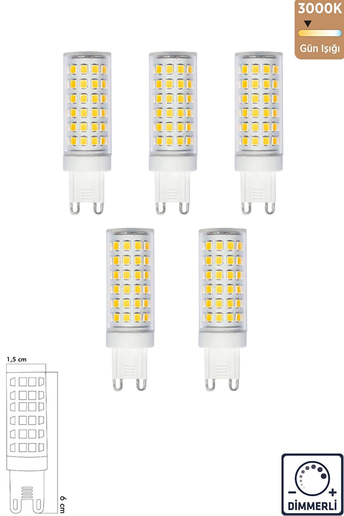 UZUN MISIR ŞEFFAF 7 W 3000K G9 LED AMPUL ERD-289 5'li