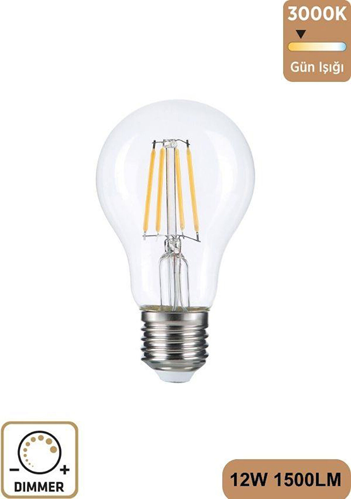 A60 Şeffaf 12W 3000K E27 Günışığı Led Ampul Erd-304