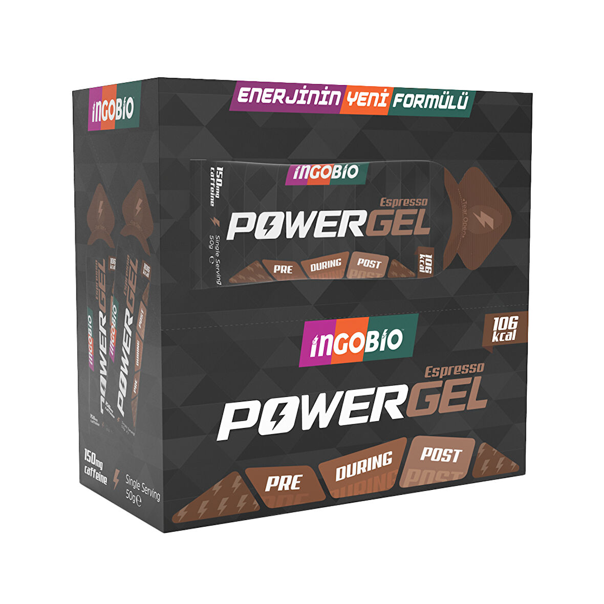 Ingobio PowerGEL Espresso + 150mg Caffeine Elektrolit İçeren Espresso Aromalı Kafeinli Enerji Jeli - 15 Adet