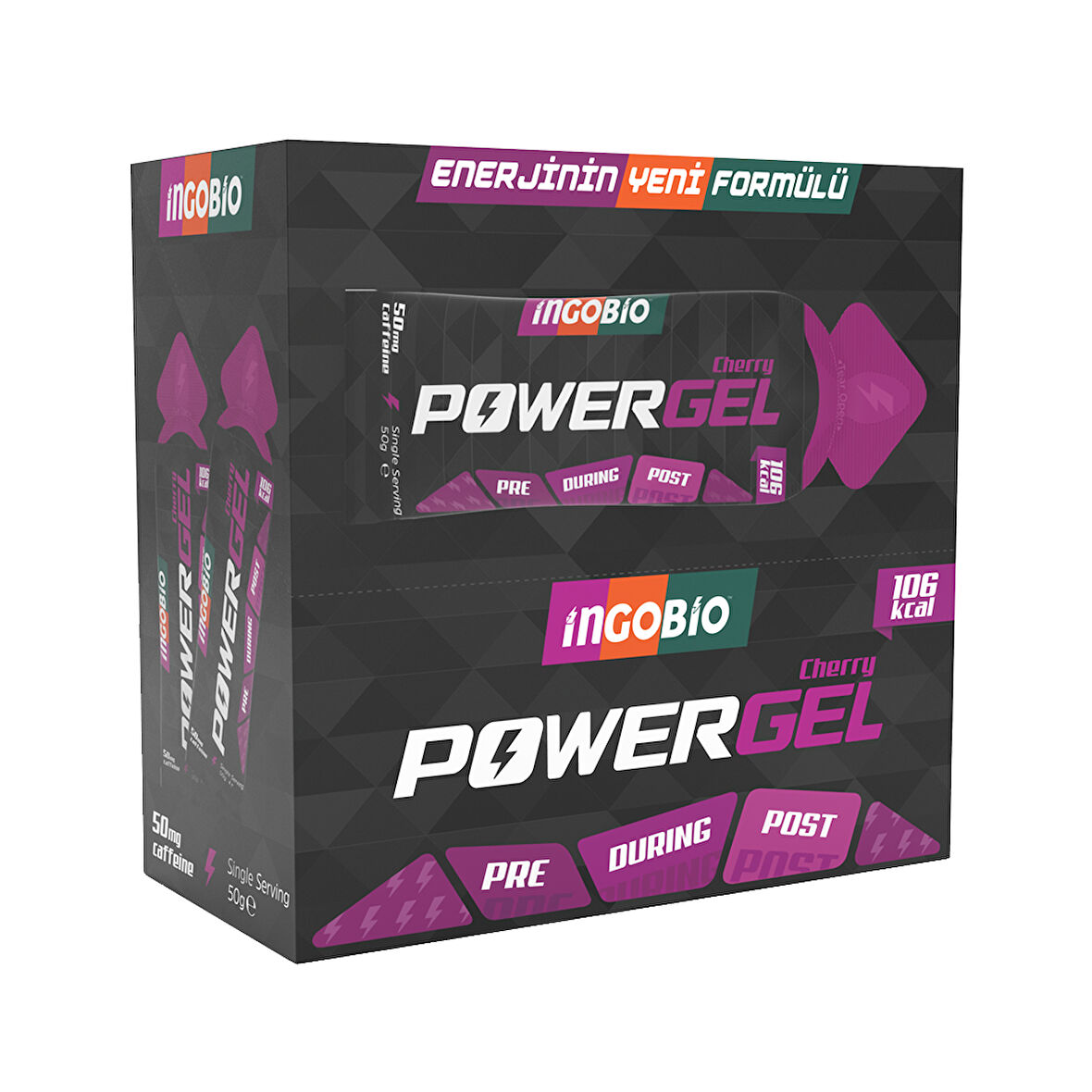 Ingobio PowerGEL Cherry + 50mg Caffeine Elektrolit İçeren Vişne Aromalı Kafeinli Enerji Jeli – 15 Adet