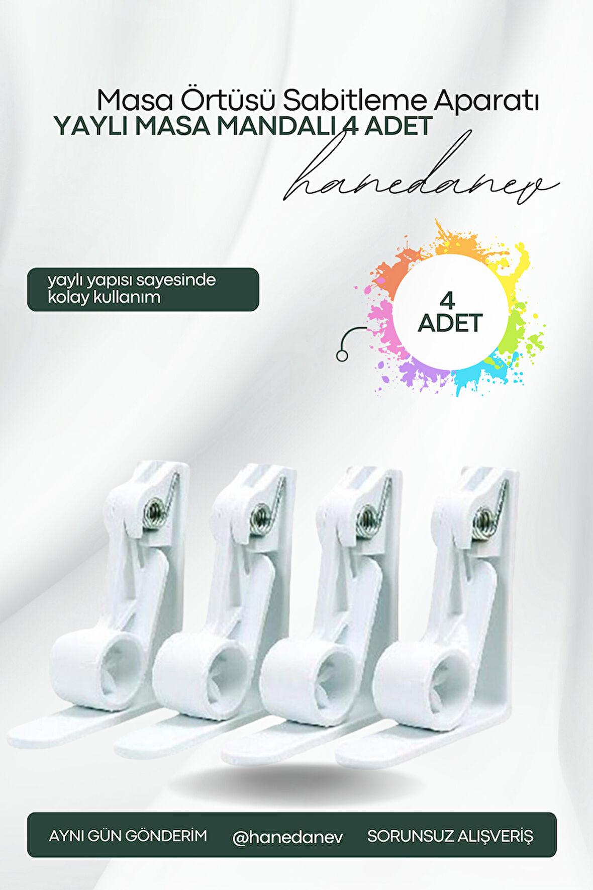 4 Adet Yaylı Masa Örtüsü Mandalı Yaylı Masa Mandalı