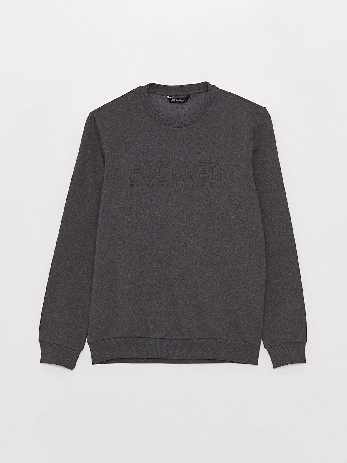 XSIDE Antrasit Bisiklet Yaka Baskılı Erkek Kalın Sweatshirt