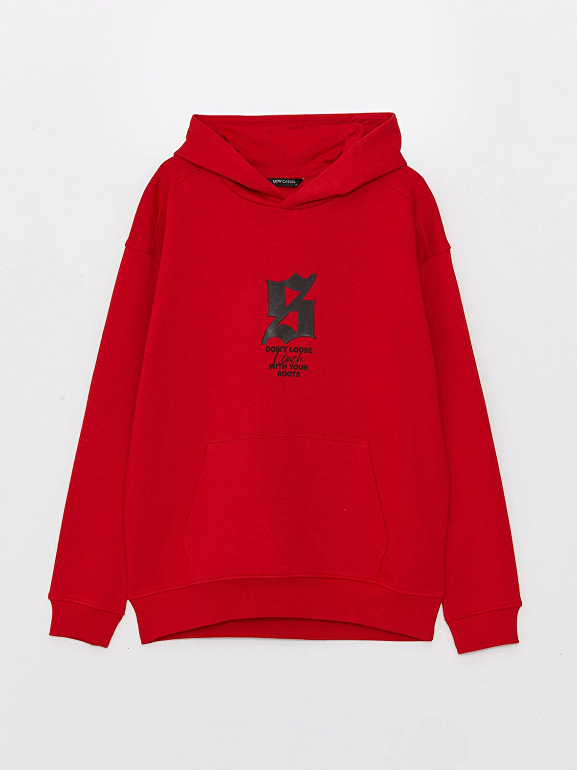 XSIDE Kırmızı Uzun Kollu Baskılı Erkek Kalın Hoodie