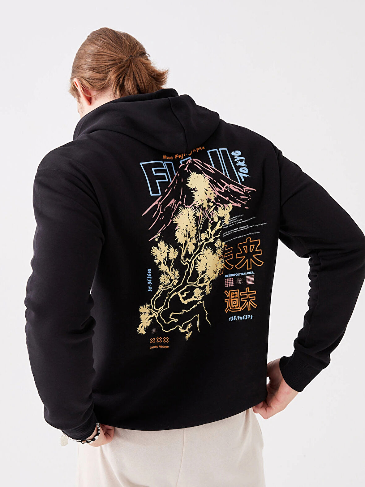 XSIDE Siyah Uzun Kollu Baskılı Erkek Kalın Hoodie