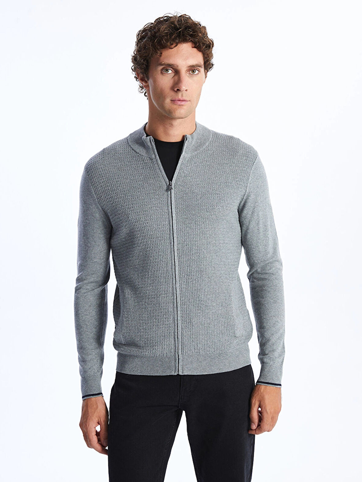 LCWAIKIKI Classic GRİ Standart Kalıp Dik Yaka Erkek Triko Hırka