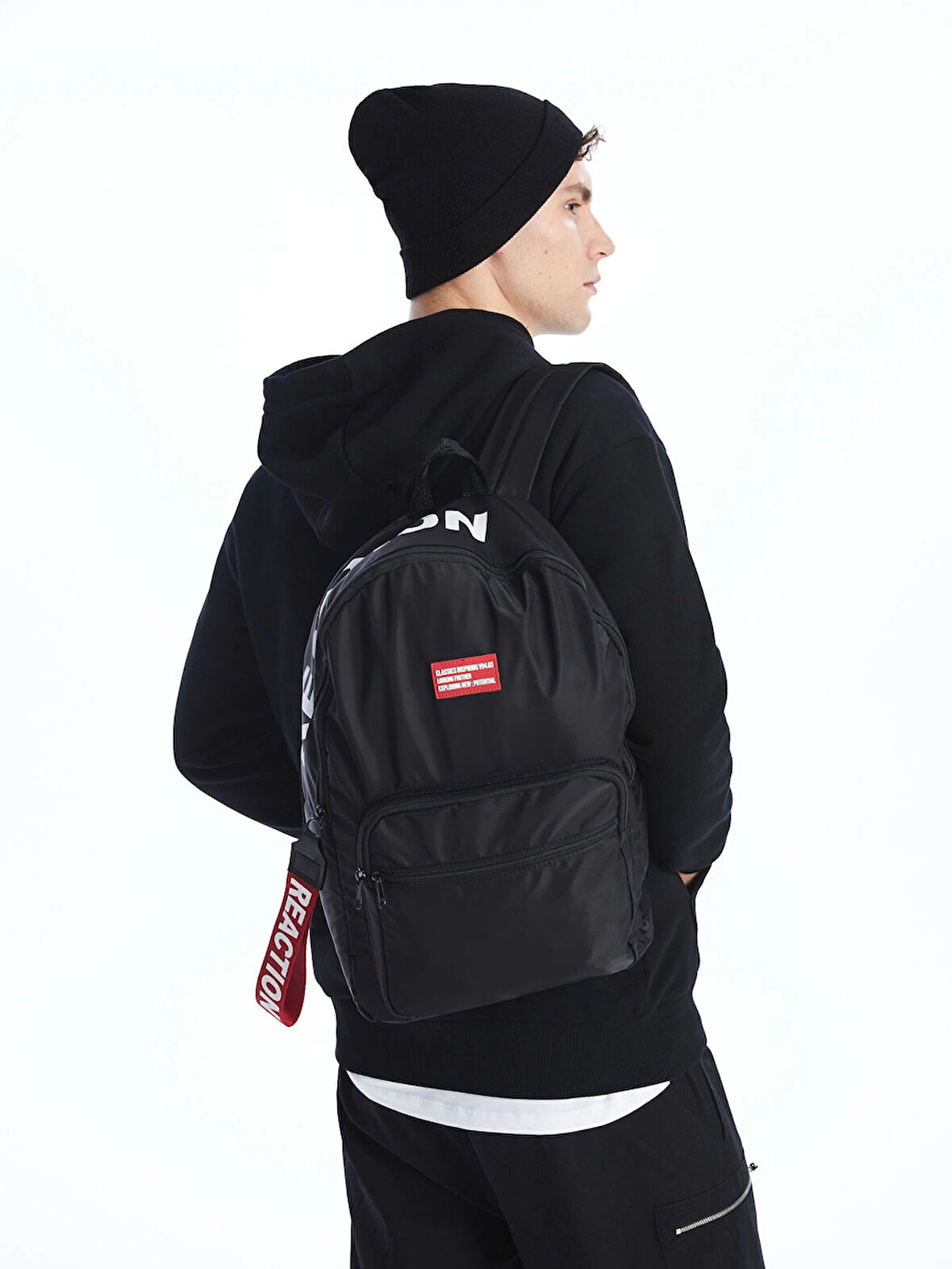 LCW ACCESSORIES SİYAH Yazı Baskılı Erkek Sırt Çantası