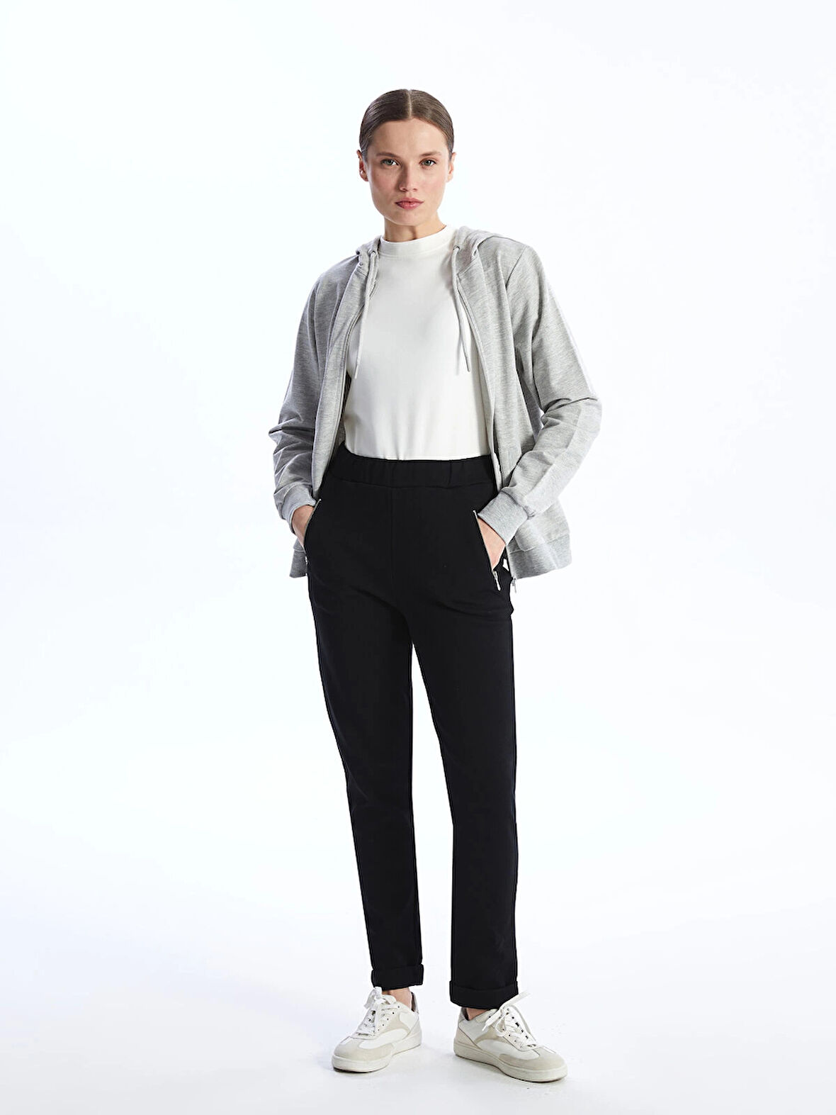 LCWAIKIKI Basic Siyah Kadın Beli Lastikli Düz Eşofman Altı