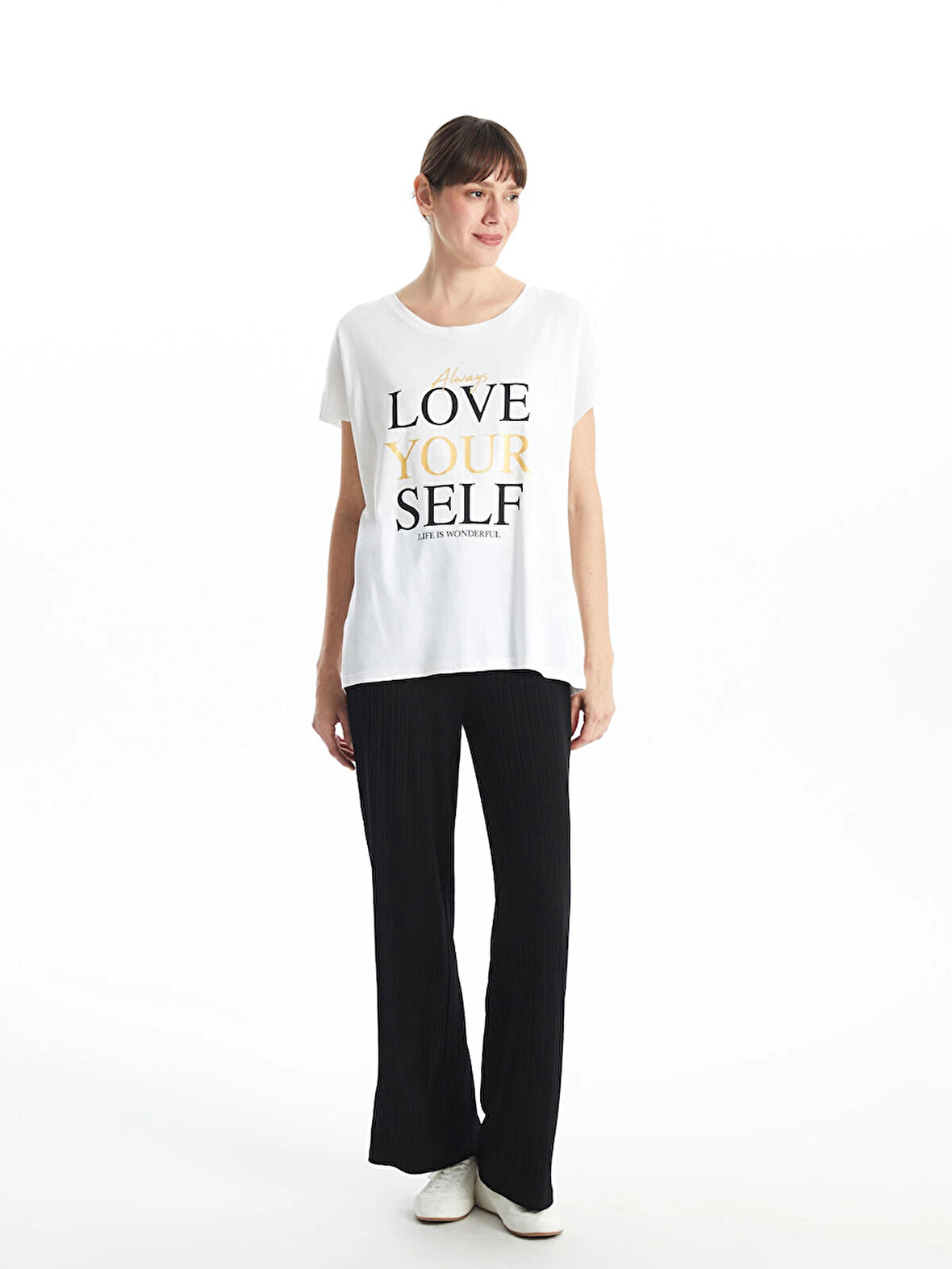 LCWAIKIKI Basic Siyah Beli Lastikli Dokulu Kadın Pantolon