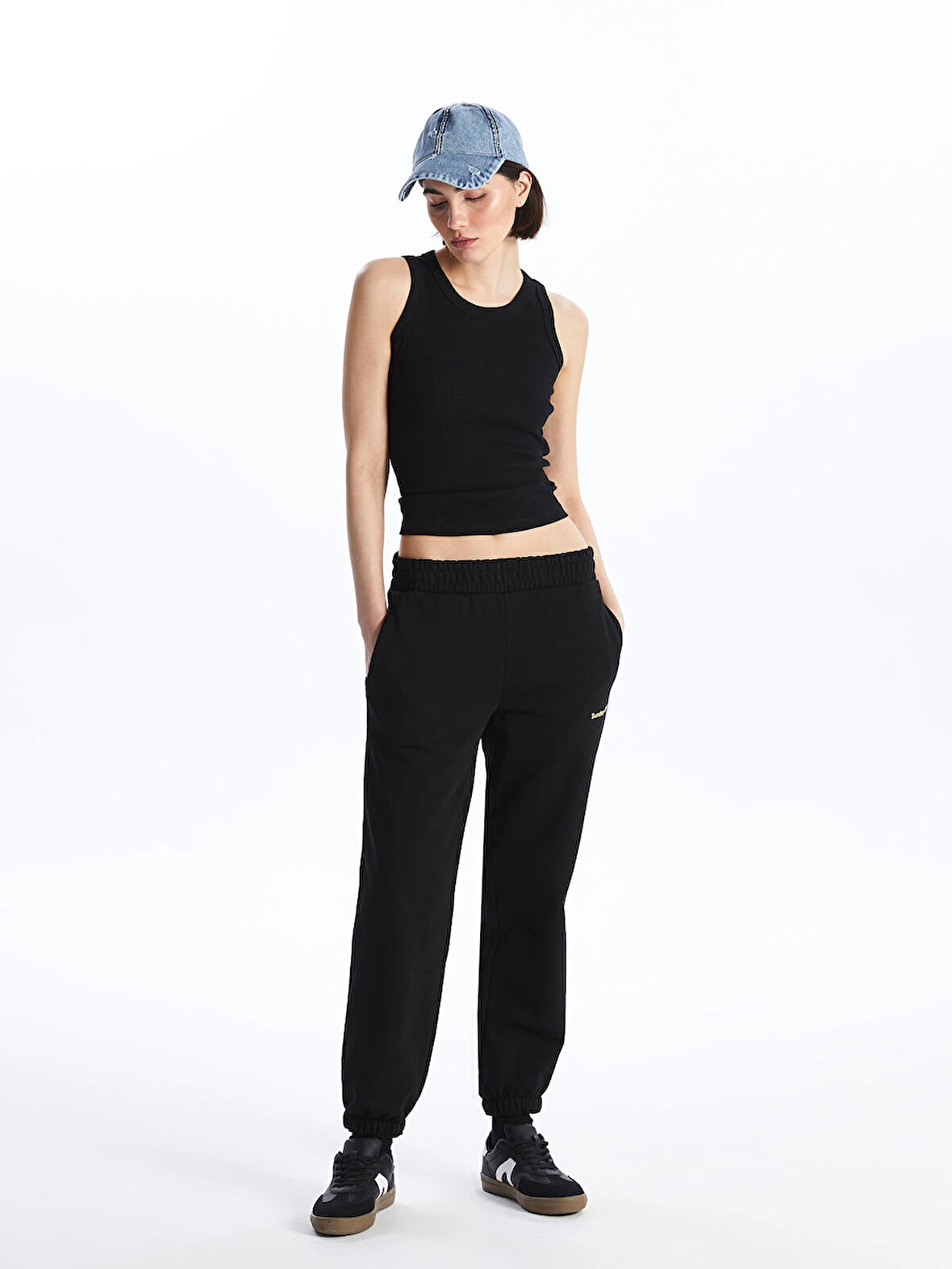 LCW Vision Siyah Beli Lastikli Baskılı Kadın Jogger Eşofman Altı