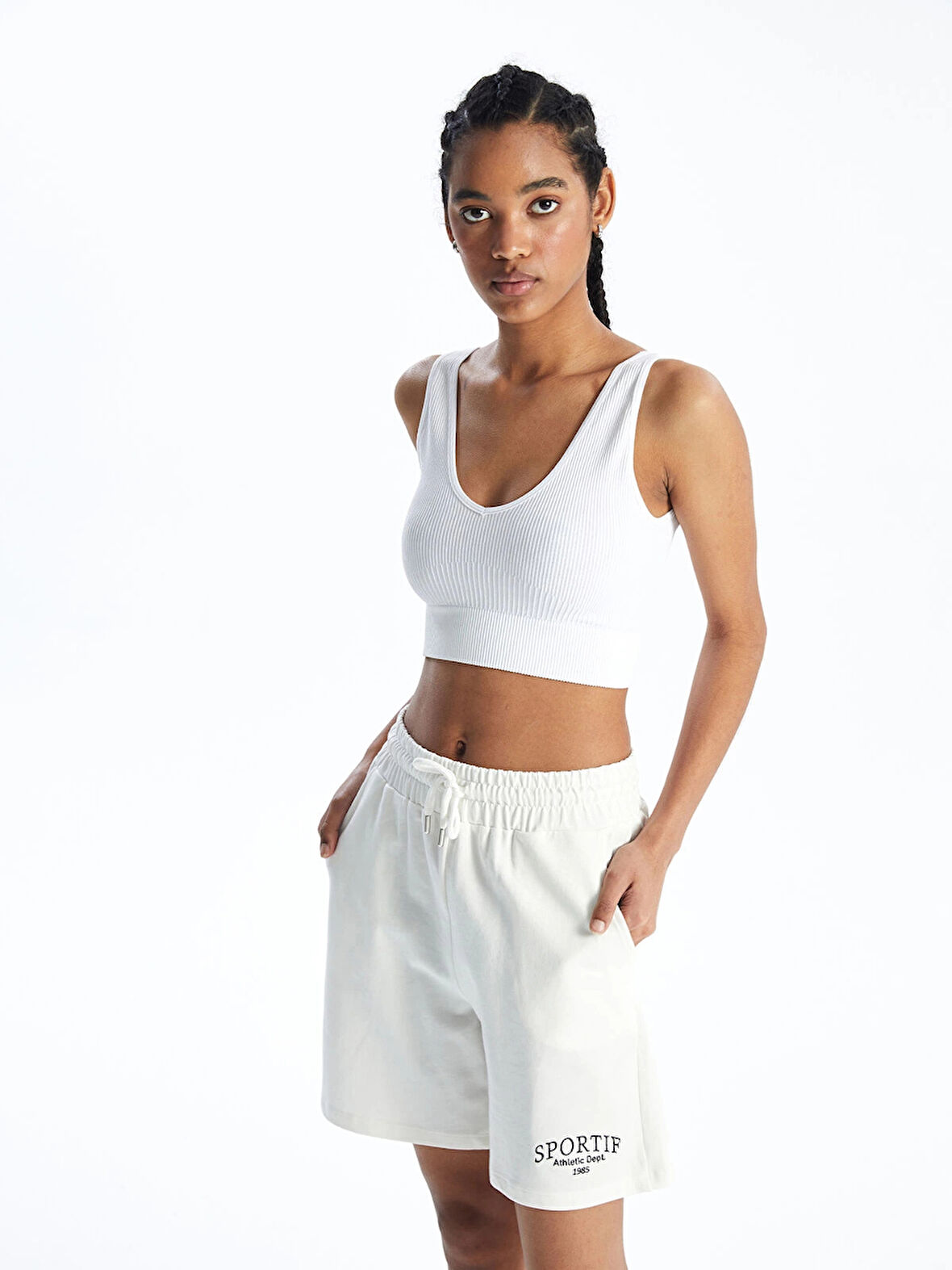 XSIDE ACTIVE BEYAZ V Yaka Düz Seamless Kadın Spor Büstiyer