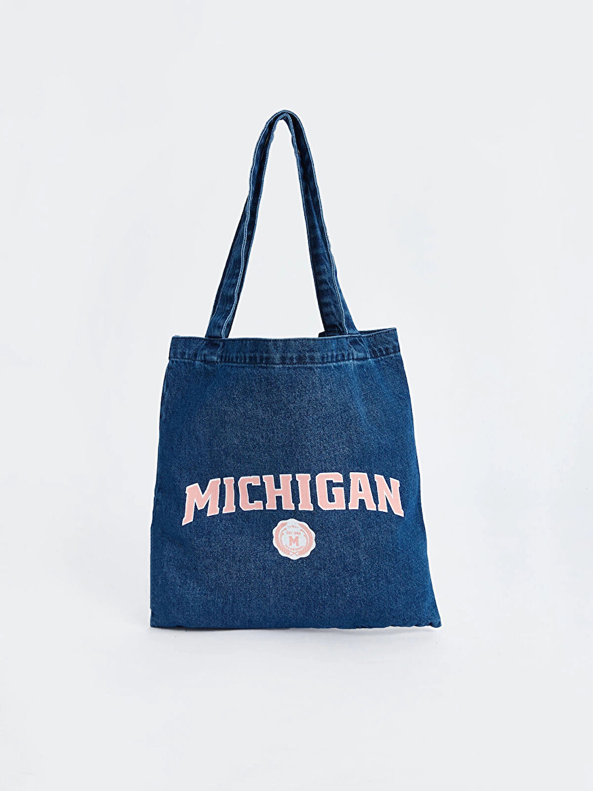 LCW ACCESSORIES MAVİ Yazı Baskılı Denim Kadın Kol Çantası