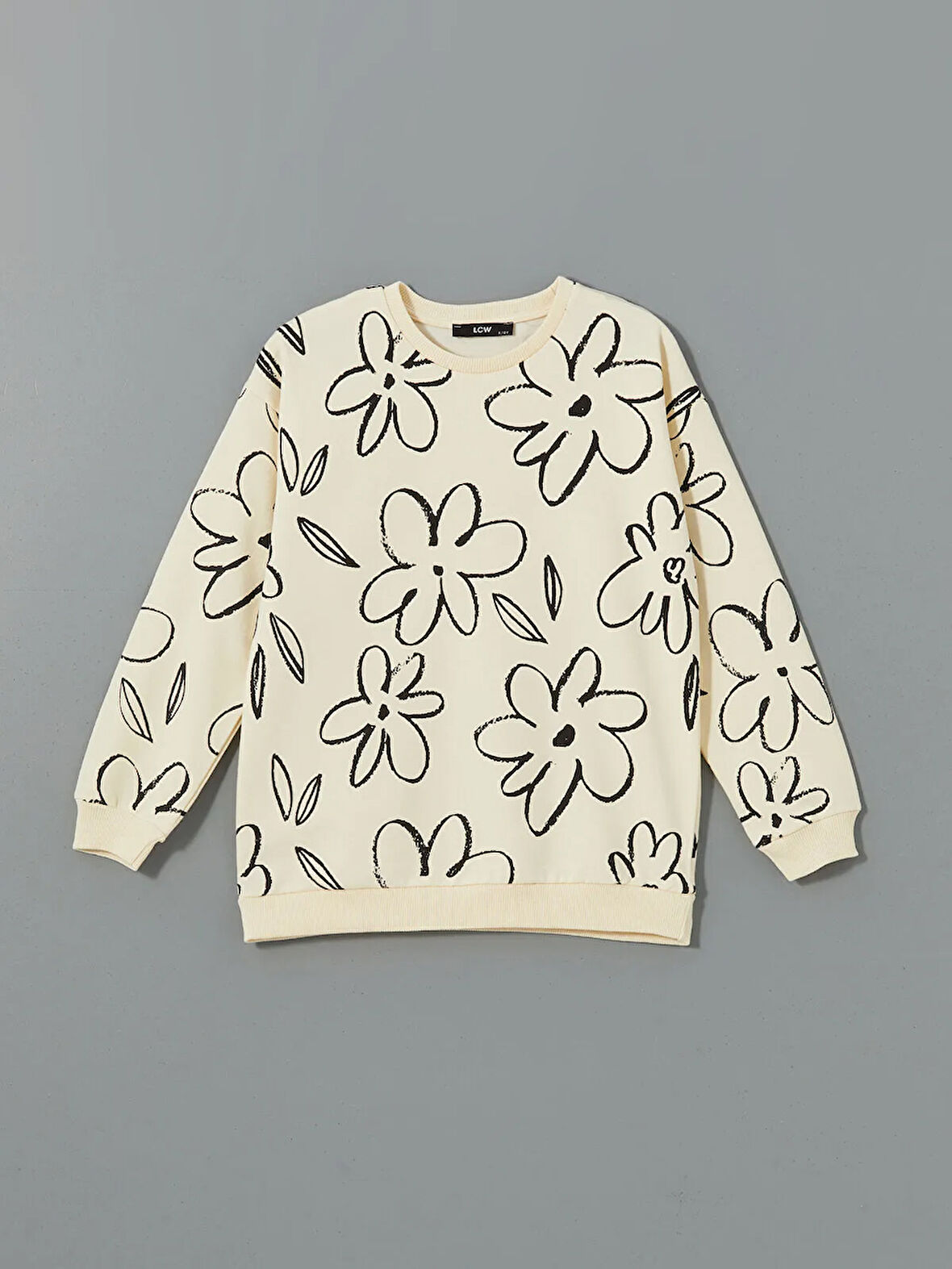 Bisiklet Yaka Çiçekli Kız Çocuk Sweatshirt_W4LF39Z4-E03_8684141659062_8-9 Yaş