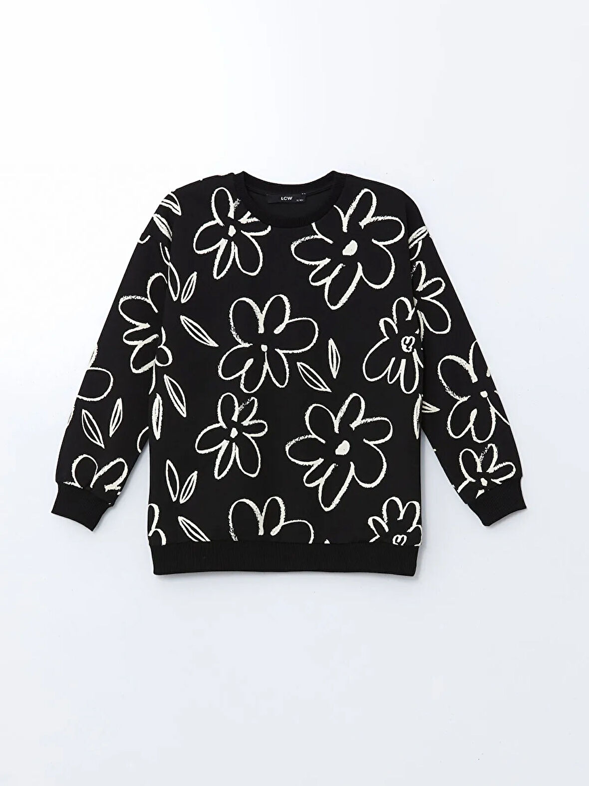 Bisiklet Yaka Çiçekli Kız Çocuk Sweatshirt_W4LF39Z4-HEG_8684141659154_8-9 Yaş