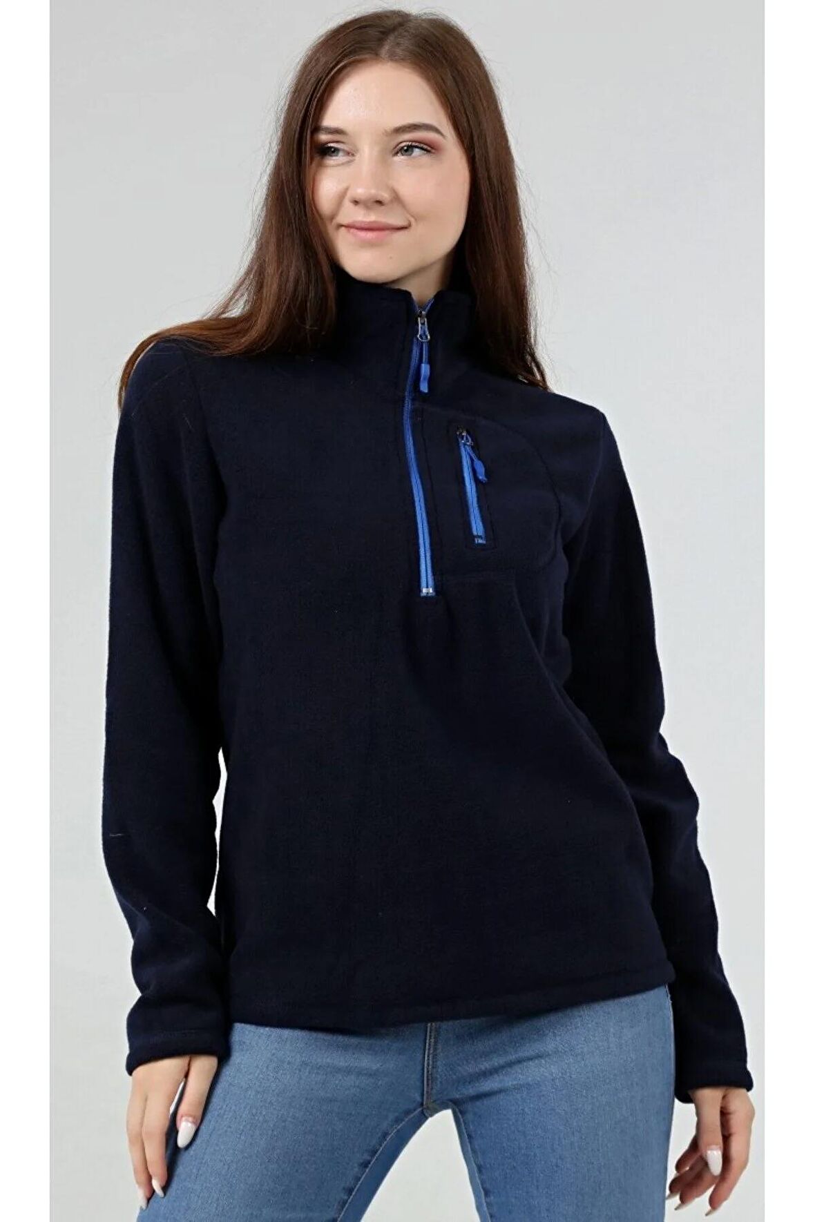 Kadın Polar Yarım Fermuarlı Outdoor Cepli Spor Polar