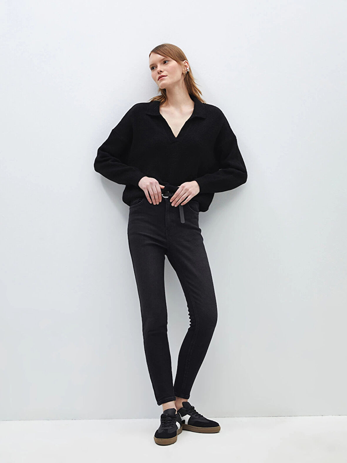 LCW Jeans Siyah Beli Kemerli Jüpiter Süper Skinny Fit Kadın Jean Pantolon