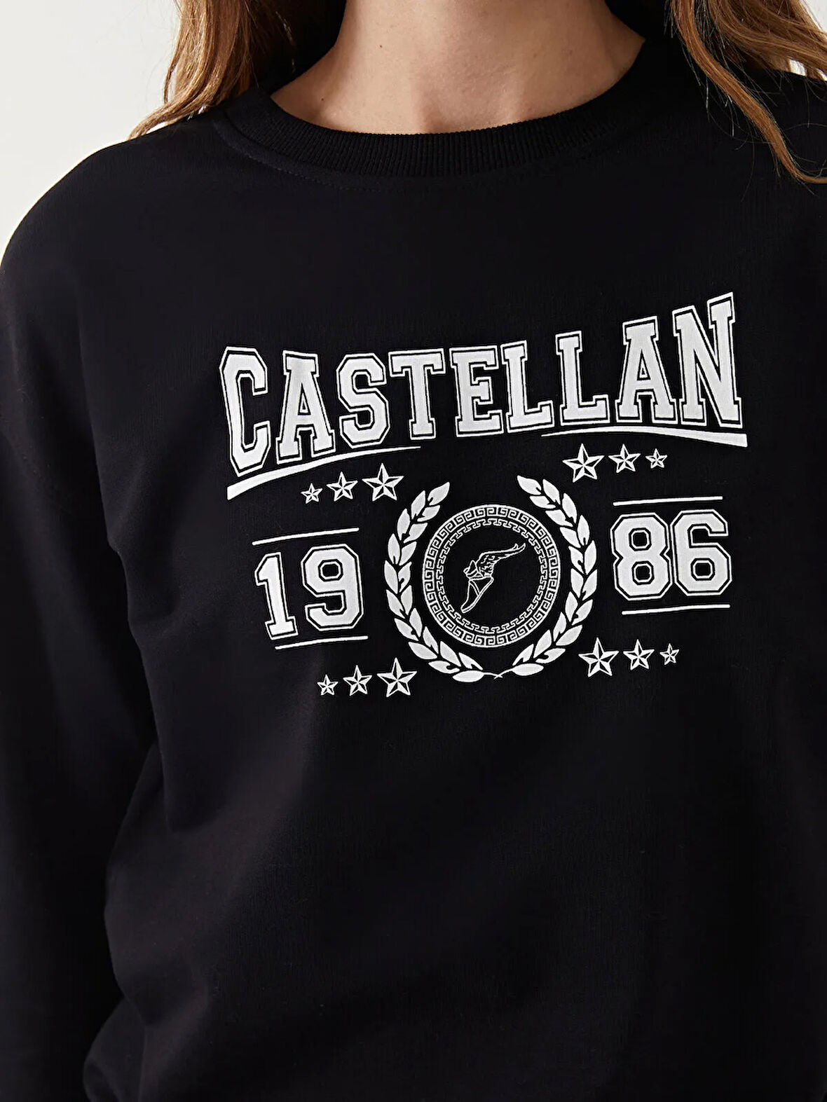 Bisiklet Yaka Baskılı Kadın Sweatshirt_W4LE47Z8-HEG_8684142349566_S