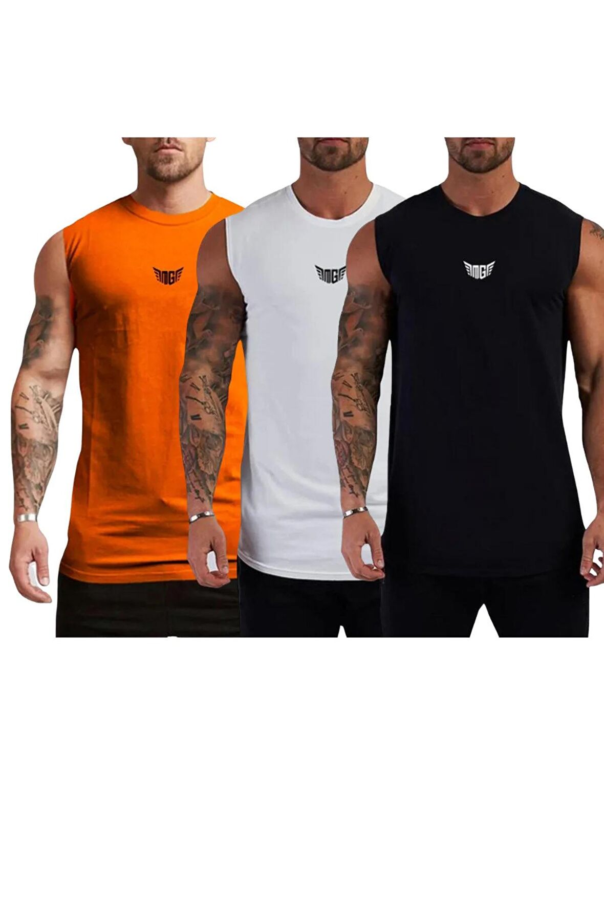 Erkek Hızlı Kuruma Atletik Performans Sporcu Sıfır Kol T-shirt MG-ATLET3 SİYAH-BEYAZ-TURUNCU