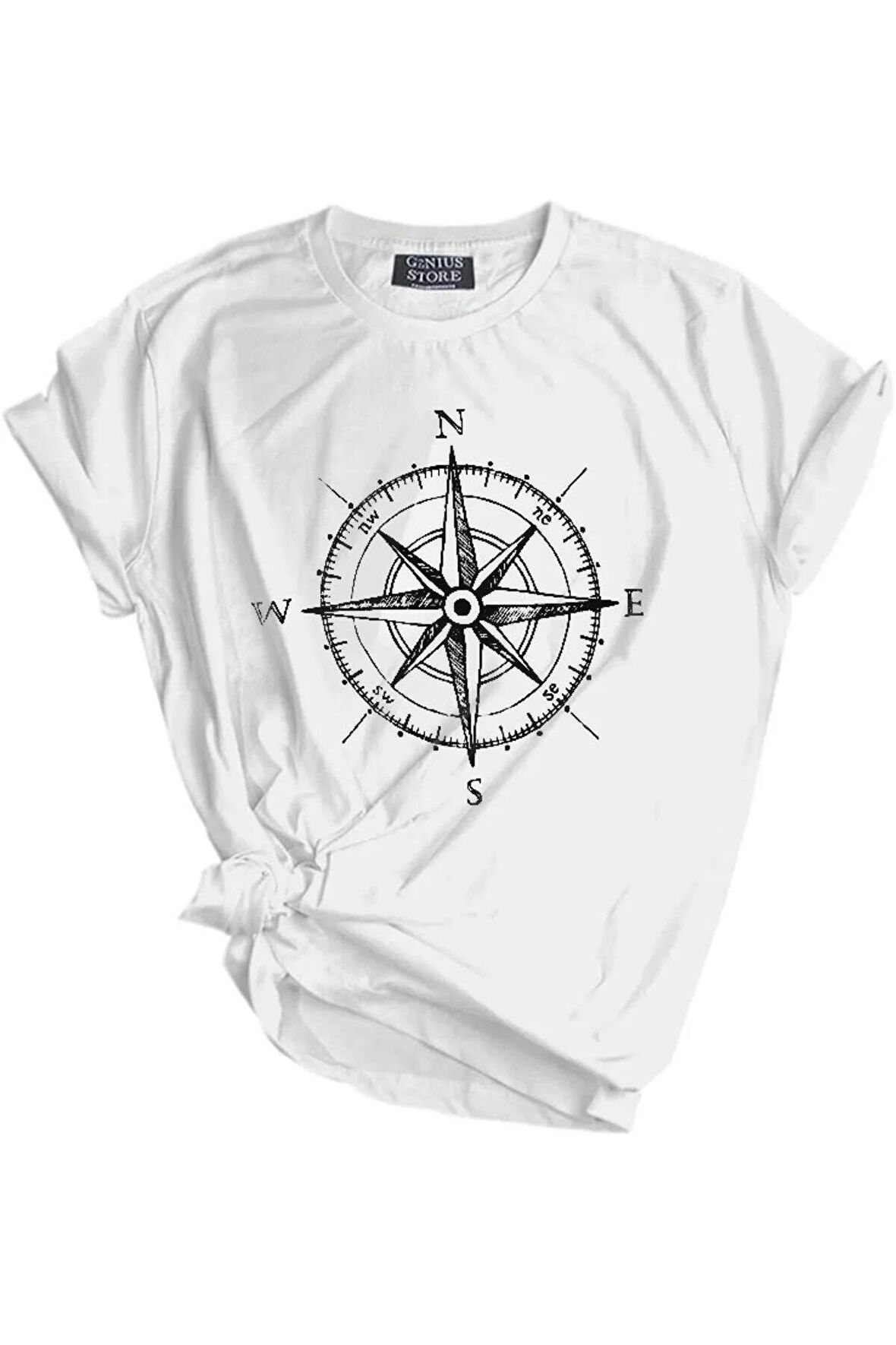 Store Unisex Baskılı Tişört Outdoor Sport T-shirt PUSULA BEYAZ