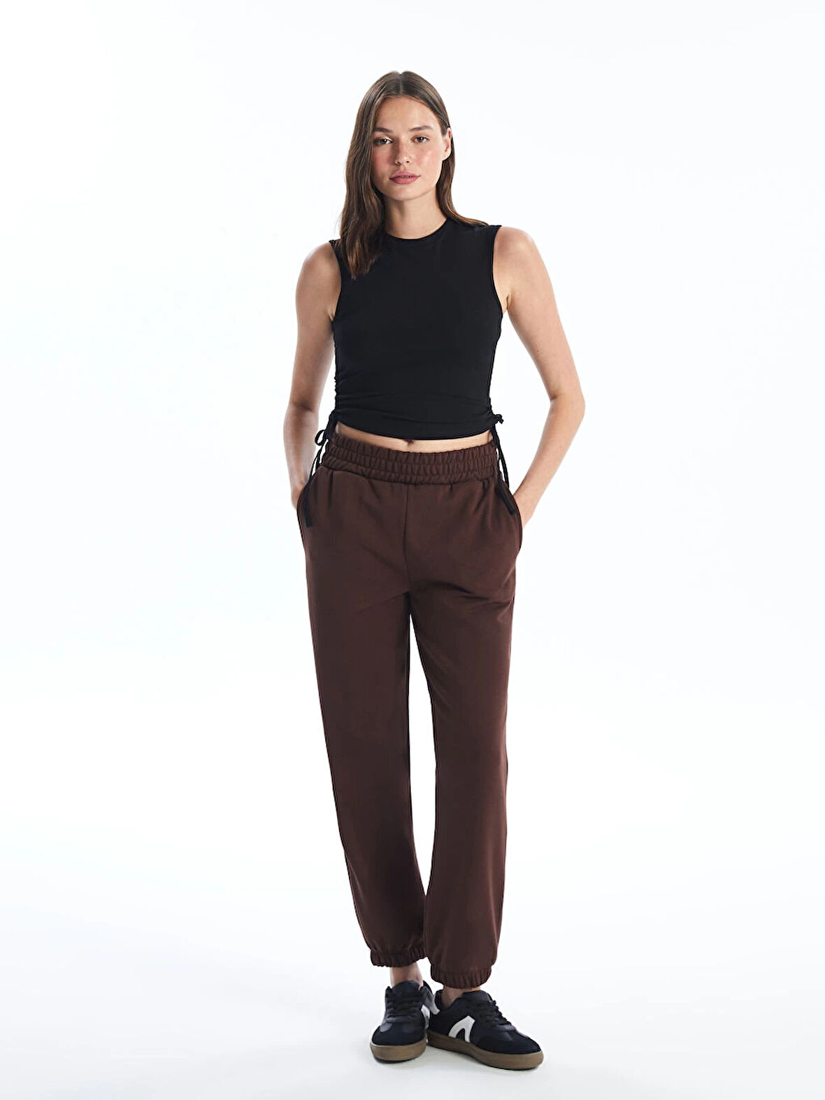 XSIDE Kahverengi Beli Lastikli Kadın Kalın Jogger Eşofman Altı