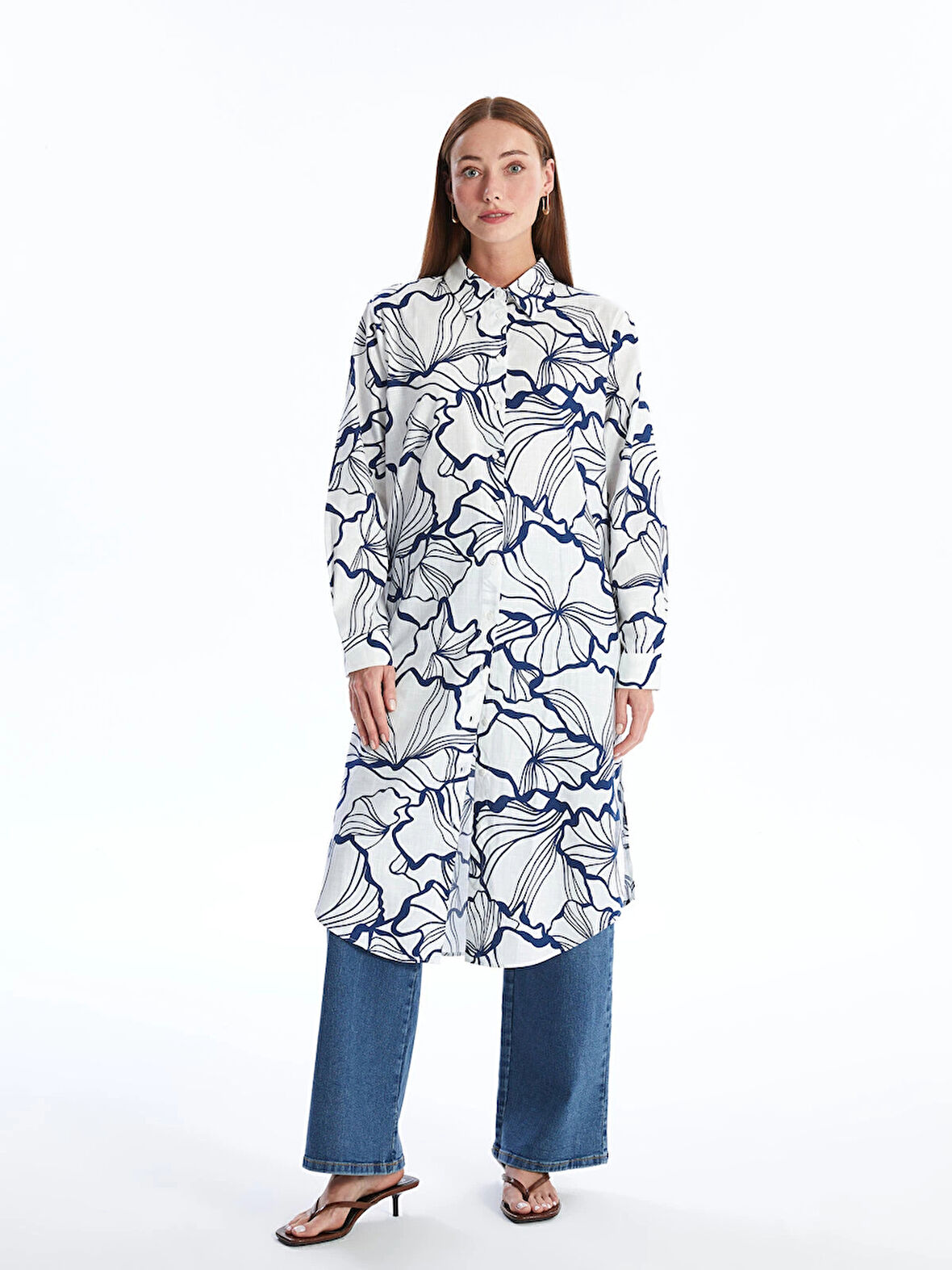 LCWAIKIKI Classic EKRU Desenli Kadın Gömlek Tunik