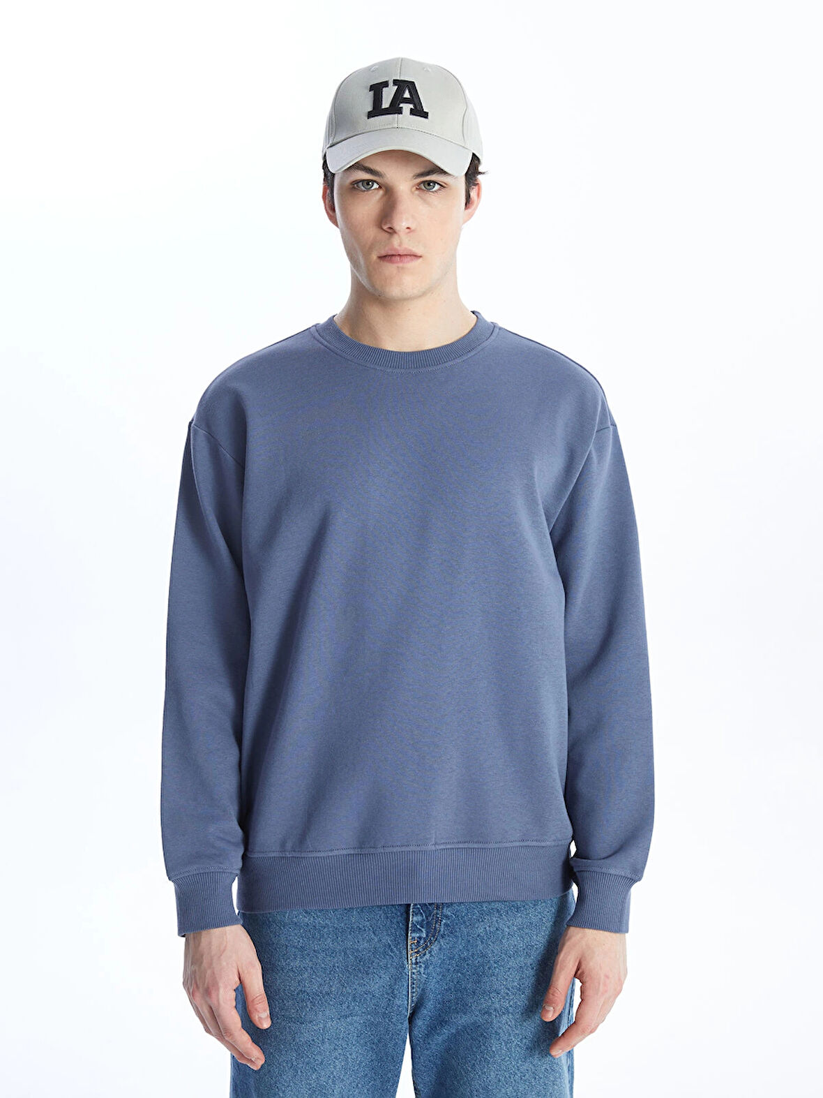 LCW Casual İNDİGO Bisiklet Yaka Uzun Kollu Erkek Kalın Sweatshirt