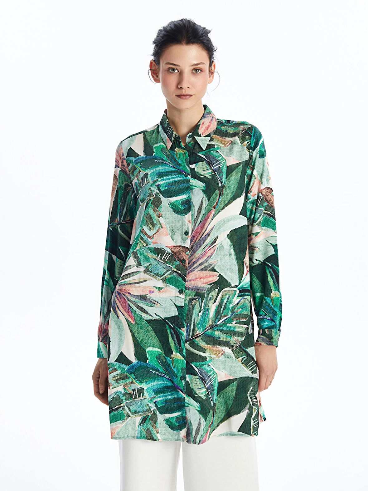 LCWAIKIKI Classic YEŞİL Desenli Kadın Gömlek Tunik