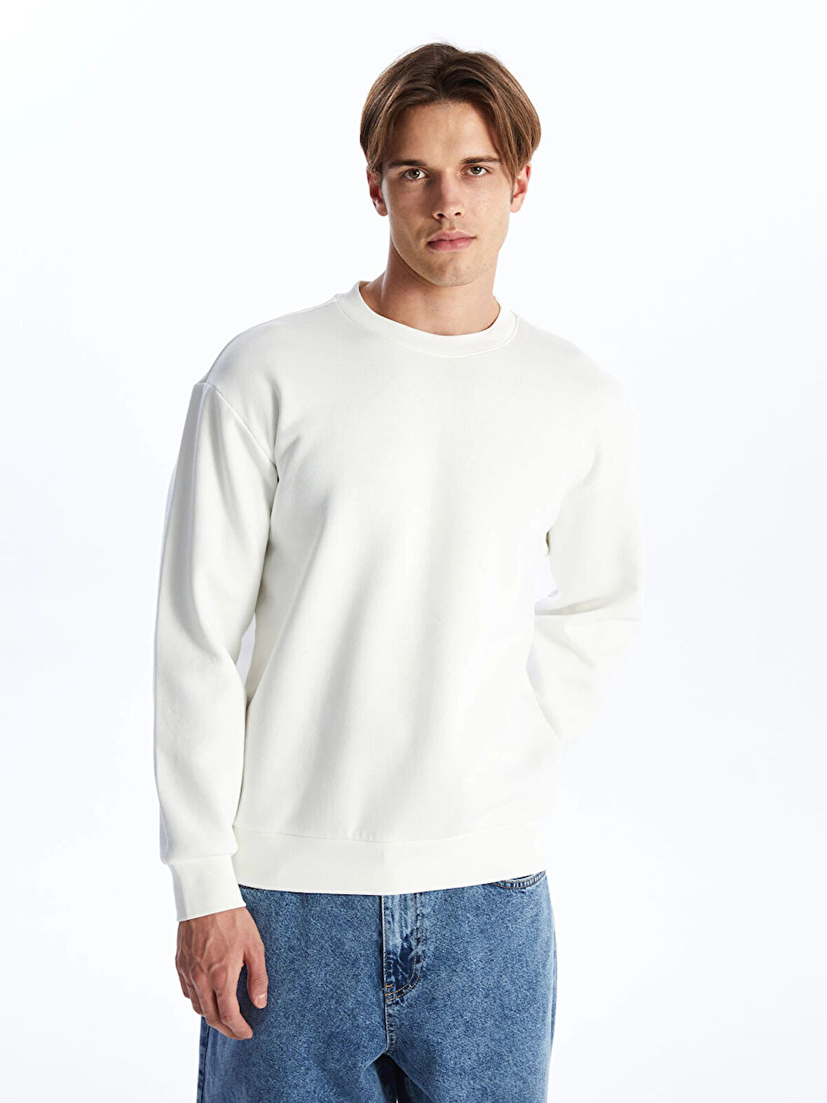 LCW Casual EKRU Bisiklet Yaka Uzun Kollu Erkek Kalın Sweatshirt