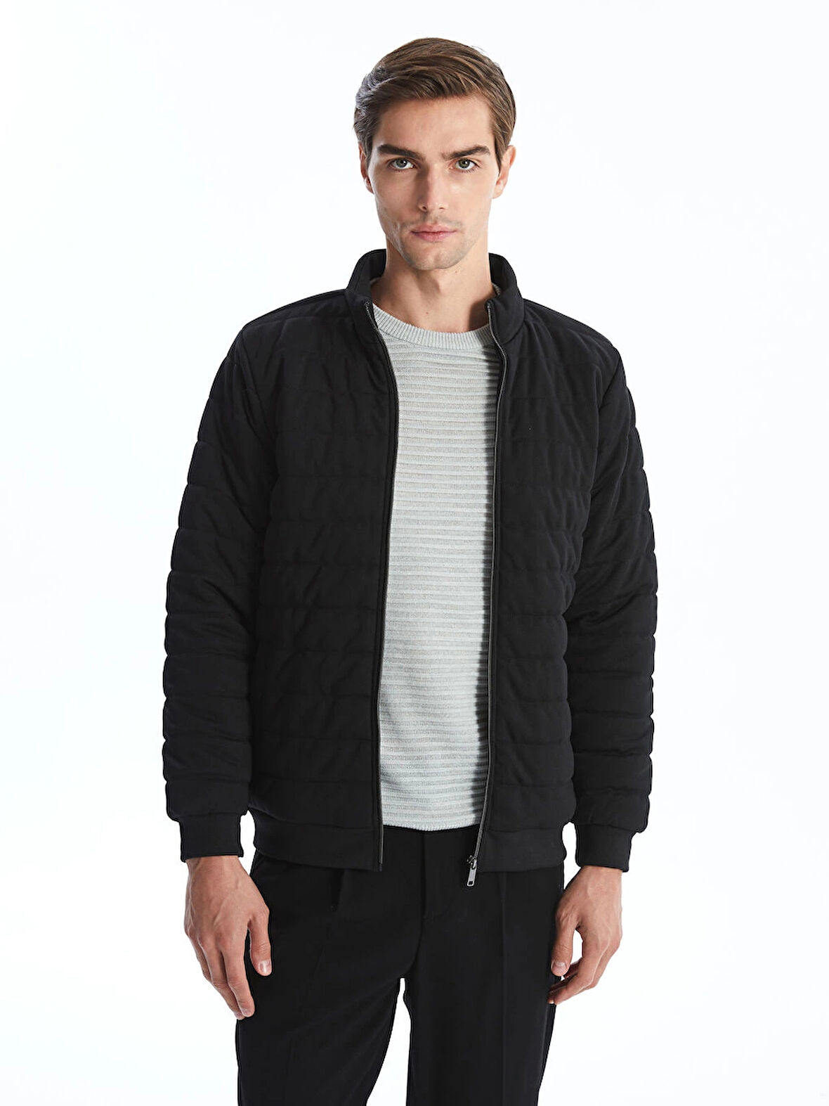 LCW Vision Siyah Slim Fit Dik Yaka Erkek Mont