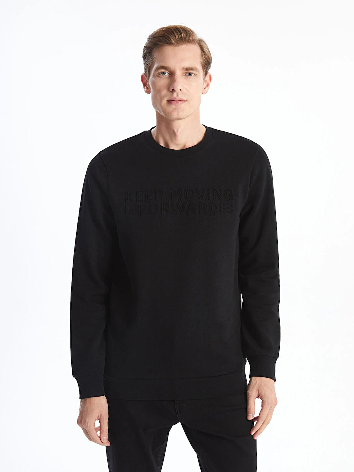 LCWAIKIKI Classic Siyah Bisiklet Yaka Uzun Kollu Erkek Kalın Sweatshirt