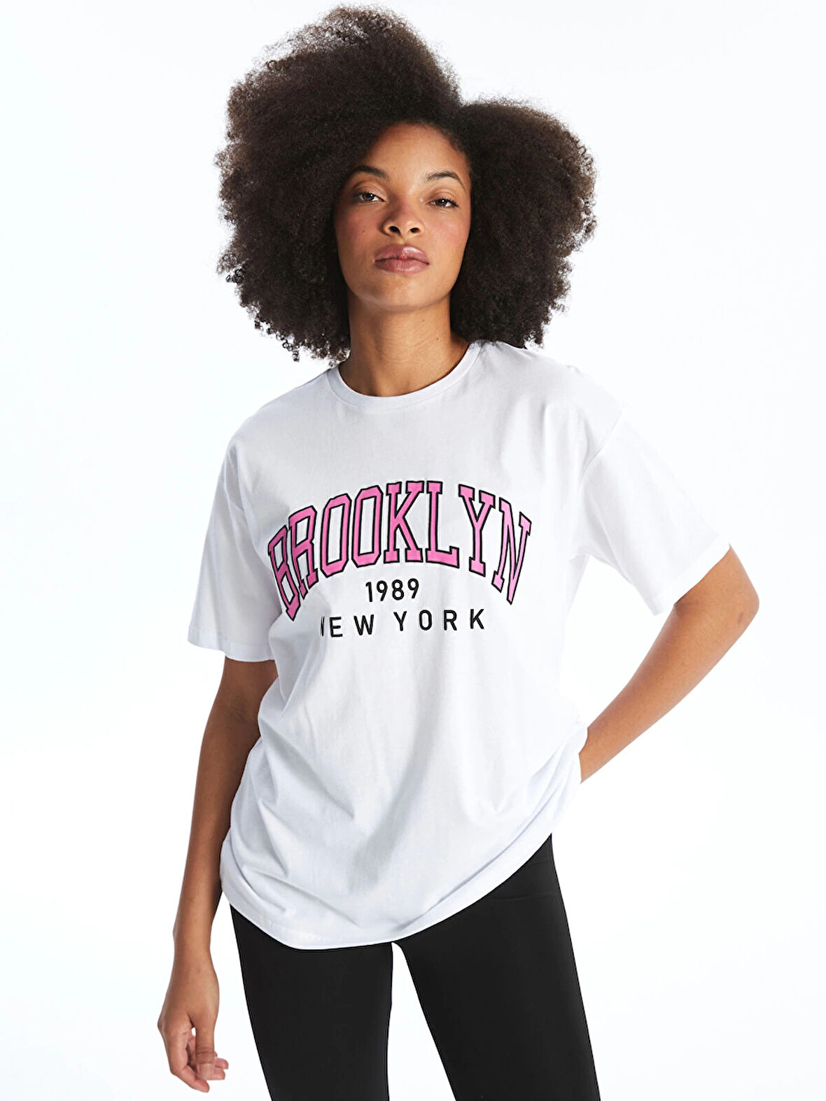 XSIDE ACTIVE Beyaz Bisiklet Yaka Baskılı Kısa Kollu Kadın Spor Tişört