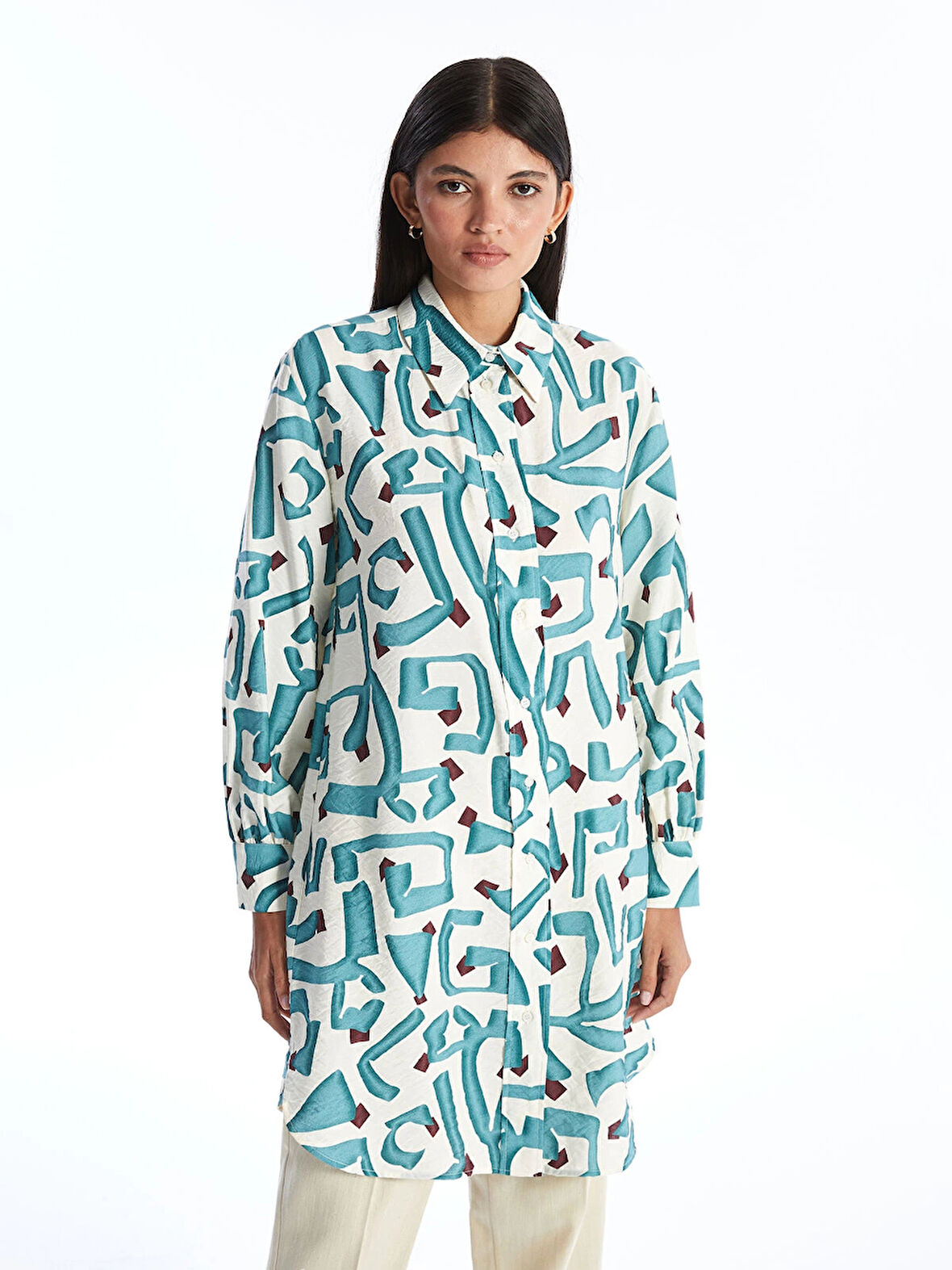 LCW Modest PETROL Desenli Kadın Gömlek Tunik