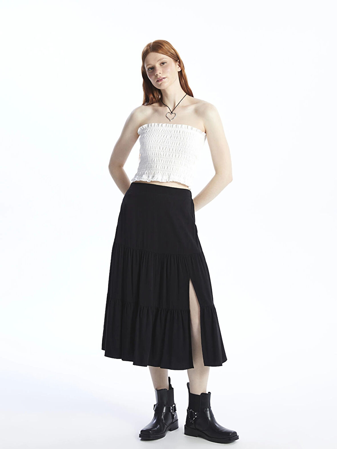 XSIDE SİYAH Kadın Beli Lastikli Düz Etek