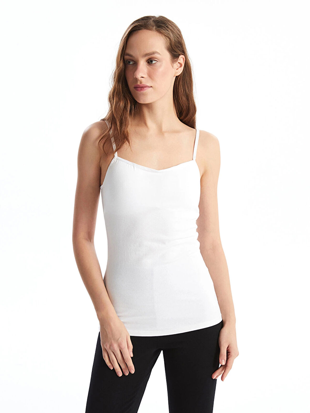 LCW DREAM Beyaz Kalp Yaka Askılı Kadın Kuplu Atlet