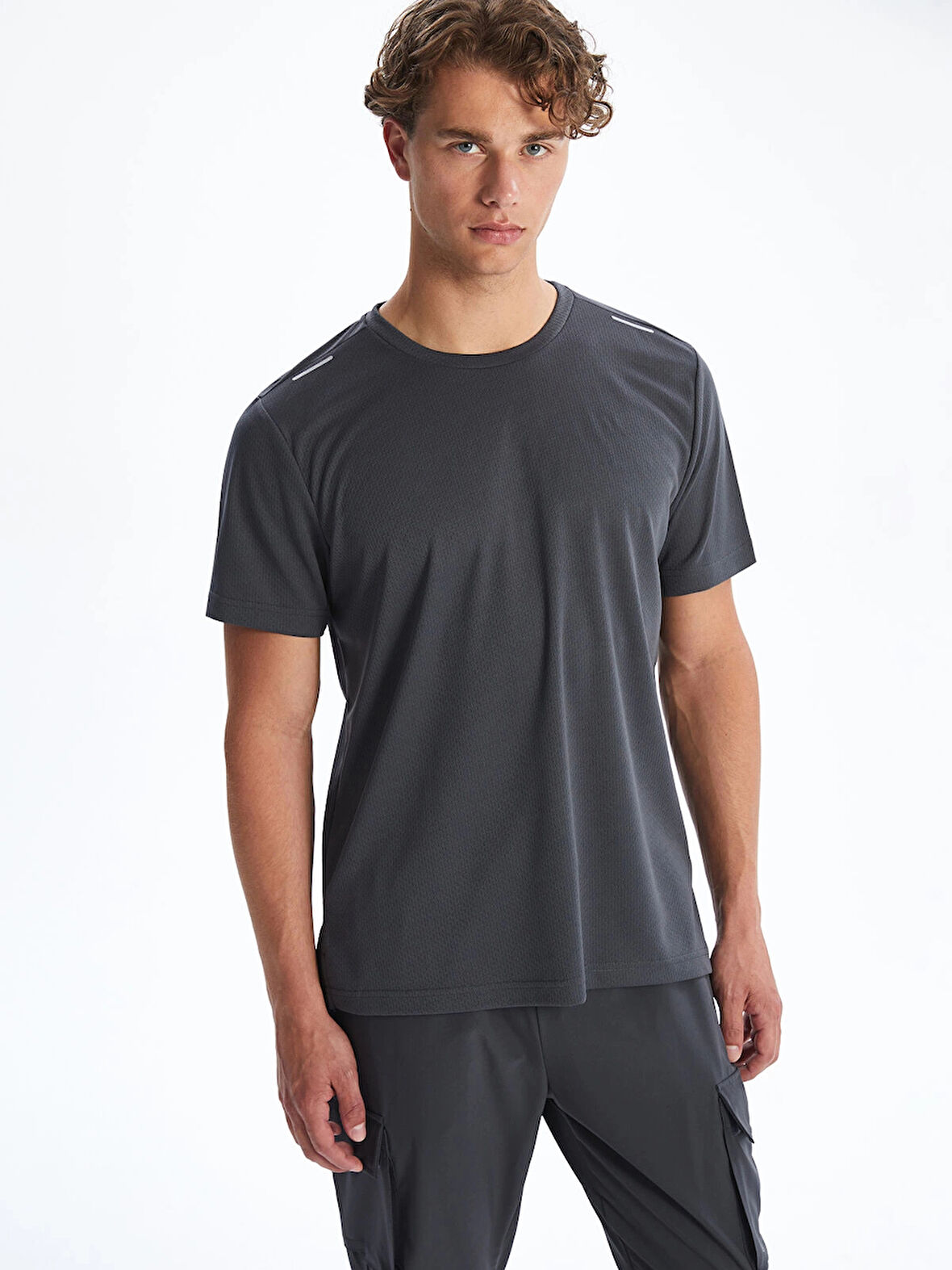 XSIDE ACTIVE Gri Bisiklet Yaka Kısa Kollu Erkek Spor Dokulu Tişört