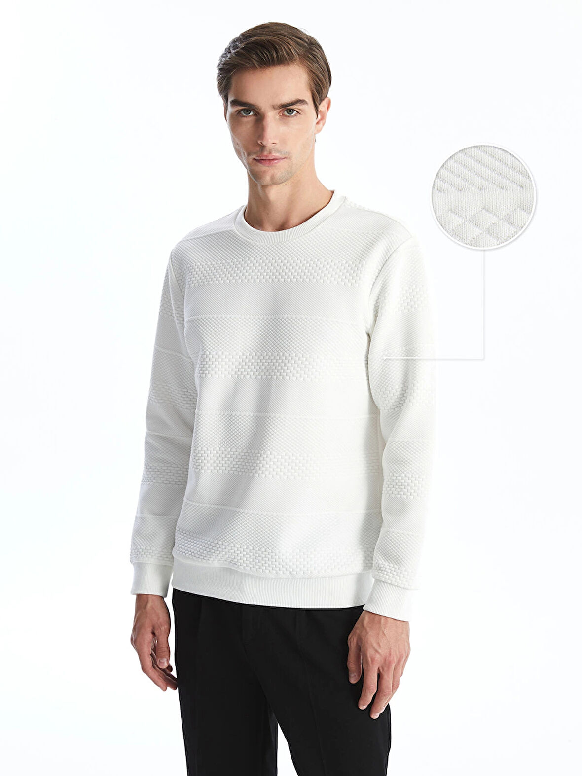 LCW Vision EKRU Bisiklet Yaka Uzun Kollu Erkek Sweatshirt