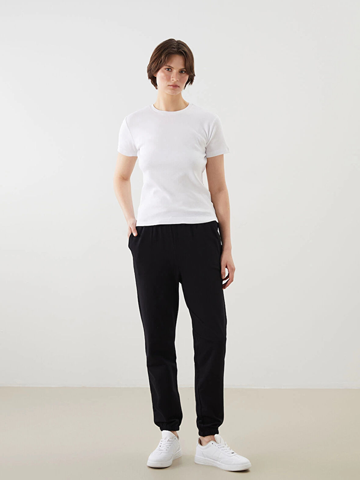 LCWAIKIKI Basic Siyah Beli Lastikli Kadın Jogger Eşofman Altı